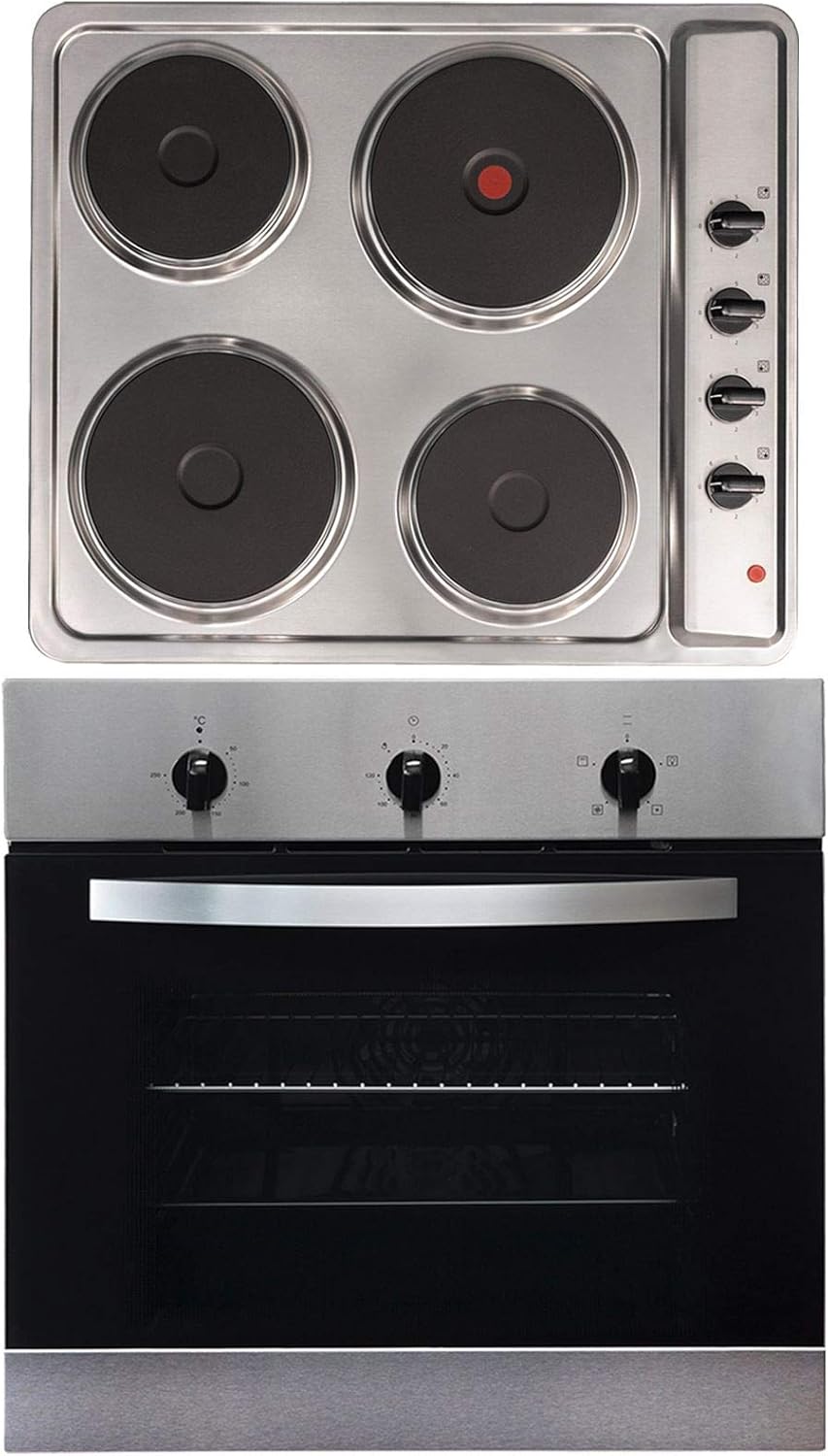 SIA 60cm Stainless Steel Single Electric True Fan Oven & 4 Zone Electric Hob.