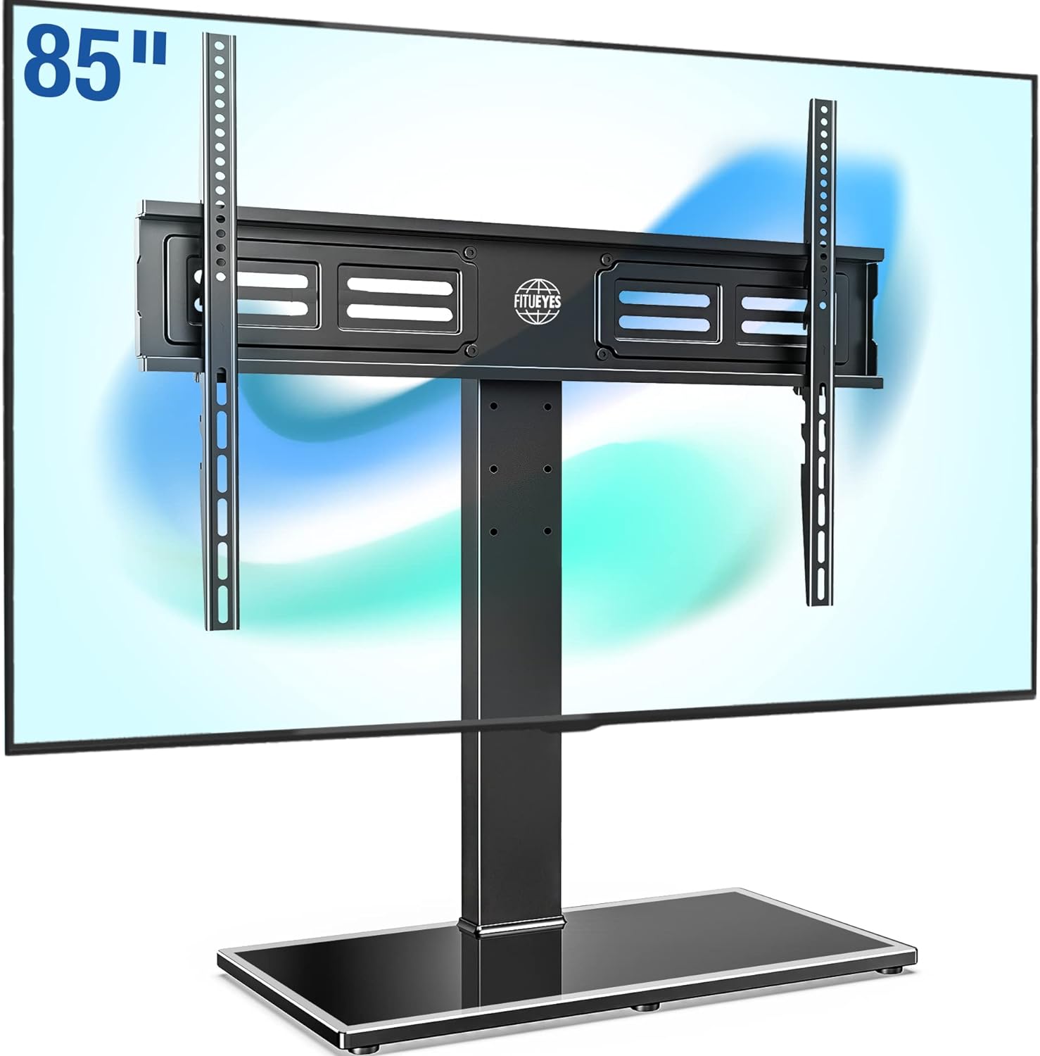 FITUEYES 50-85 inch Tabletop TV Stand, Stable TV Pedestal Stand with Height Adjustment, 80° Swivel & Tempered Glass Base, Holds 65kgs, Max VESA 800X600 mm         Import  Single ASIN  Import  Multiple ASIN    ×Product customization        General   Descri.