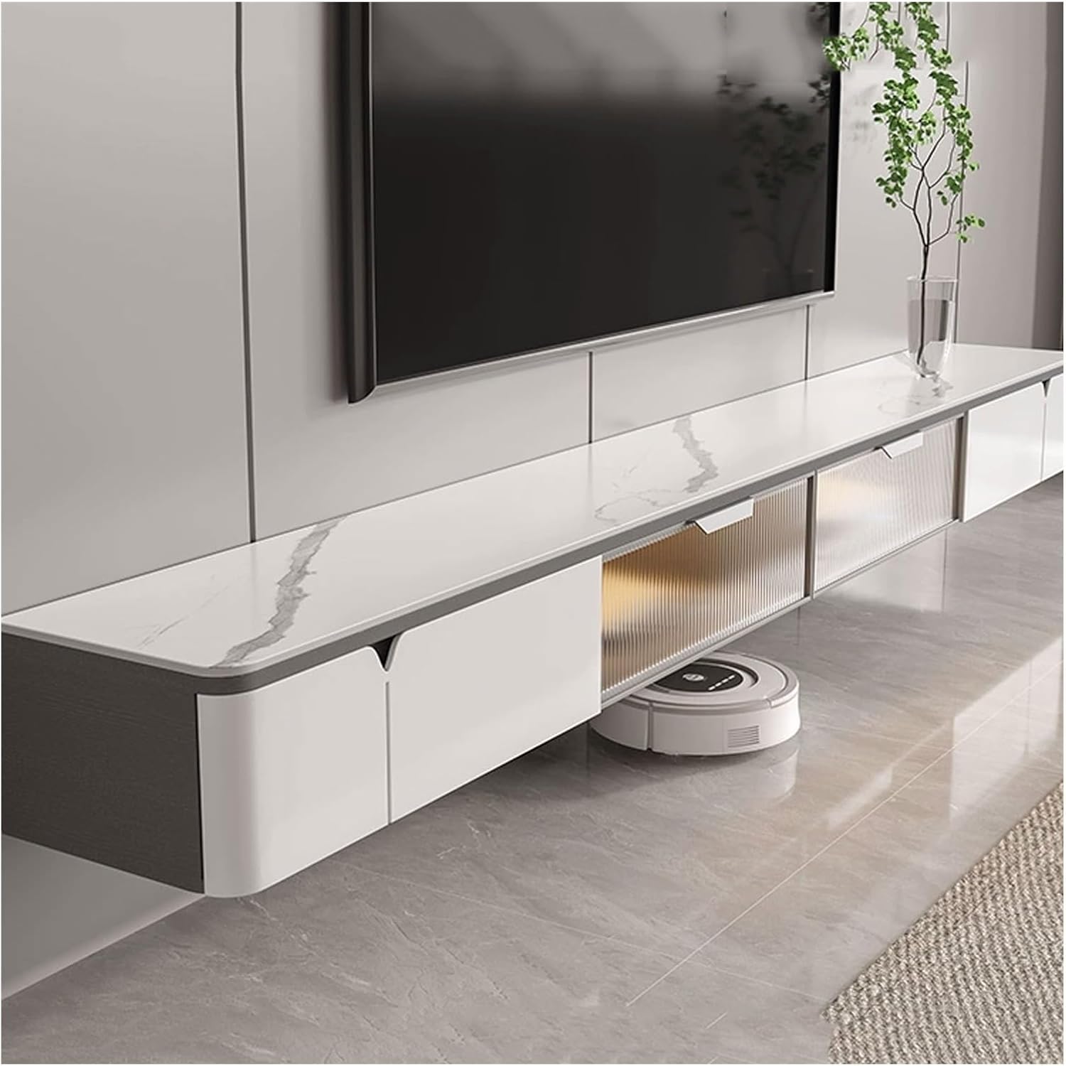 TV Console Home Modern Floating Wall Mounted Entertainment Center Floating TV Wall Panel for TVs, Home Theater with Pull-Out Drawers and Storage Shelf, White Television Stands Media Console ( Size : 2.