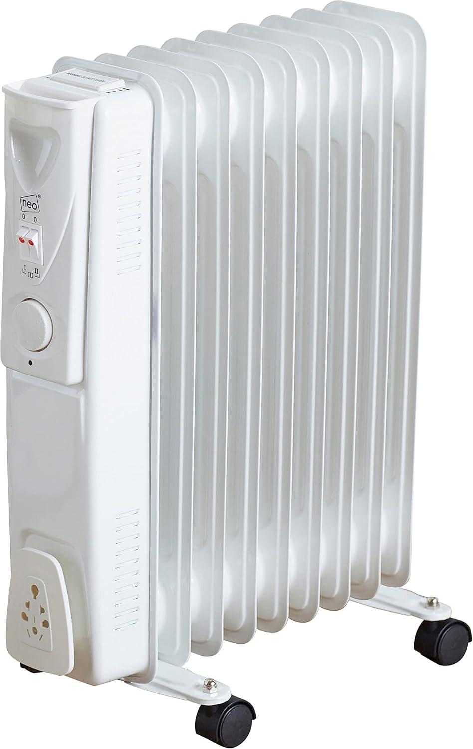 Neo 2000W 9 Fin Electric Oil Filled Radiator Portable Heater With 3 Heat Settings Thermostat (White).