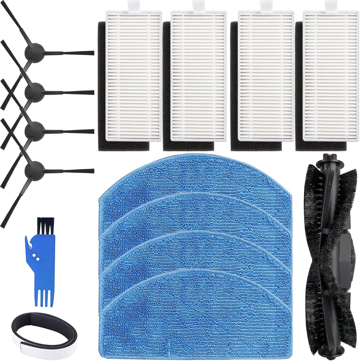 EATBALE Replacement Parts Accessories Kit for Tikom G8000/G8000 Pro, for Honiture G20/G20 Pro, for Laresar Evol 3 Robot Vacuum Cleaner, 1 Main Brush, 4 Filters, 4 Side Brush, 4 Mop Cloth (13Pcs).