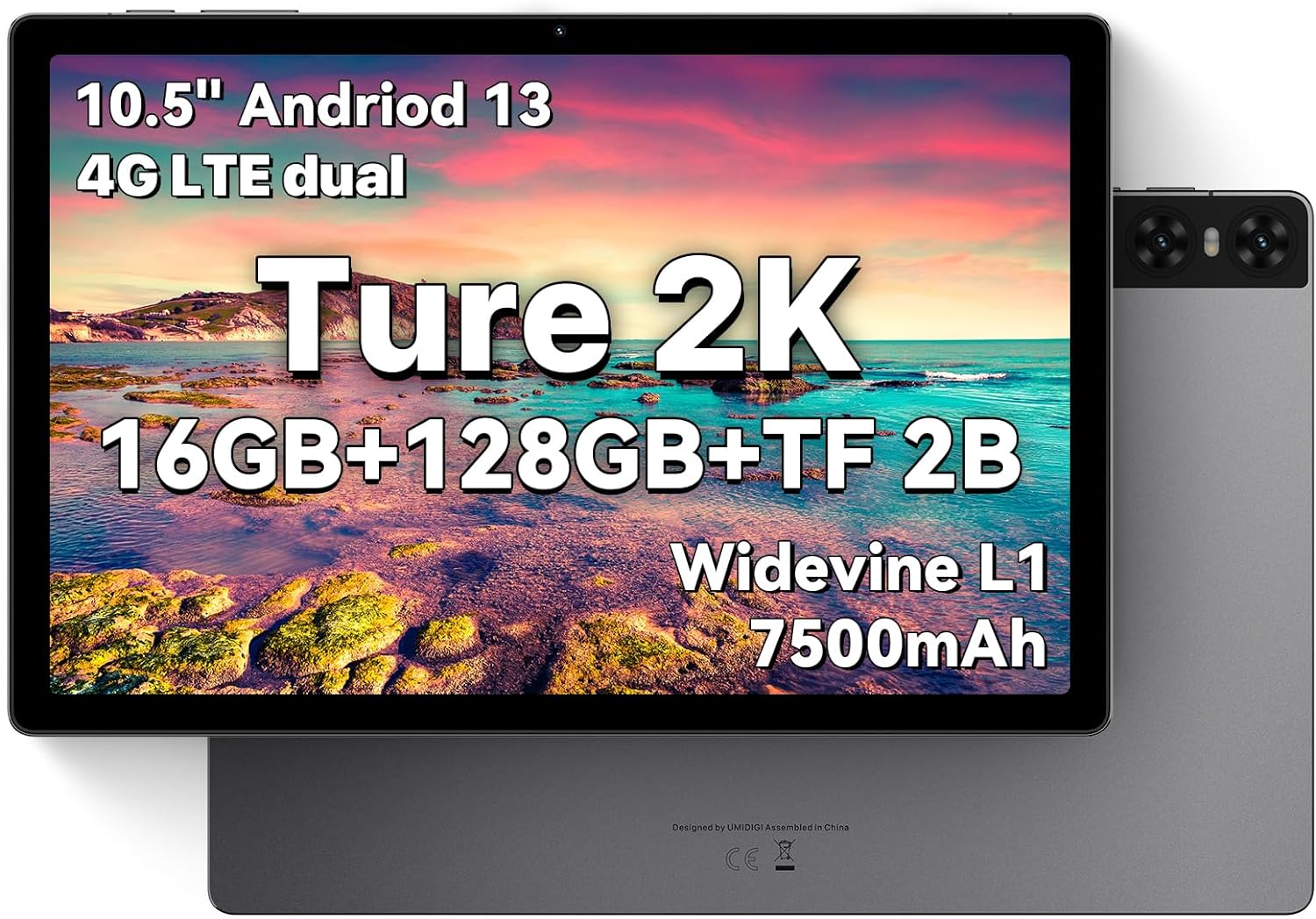 Android 13 Tablets 10.5 inch,Surport WL1,Ture 2K 1920*1200,UMIDIGI A13 Tablet Slim Design Only 508g and 7.4mm thick,16+256GB/2TB,8Core/7500mAh 18W/Face unlock/13MP/Tablet with Sim/Pen/Case/GPS/BT/Wifi.