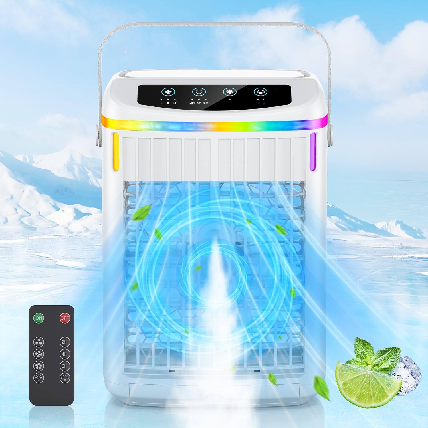 Portable Air Conditioner, Quiet Air Conditioner Unit Portable Air Cooler with Remote Control, 1200ML, 7 LED Lights, 6H Timer, Mobile Air Conditioners for Home Rapid Cooling.