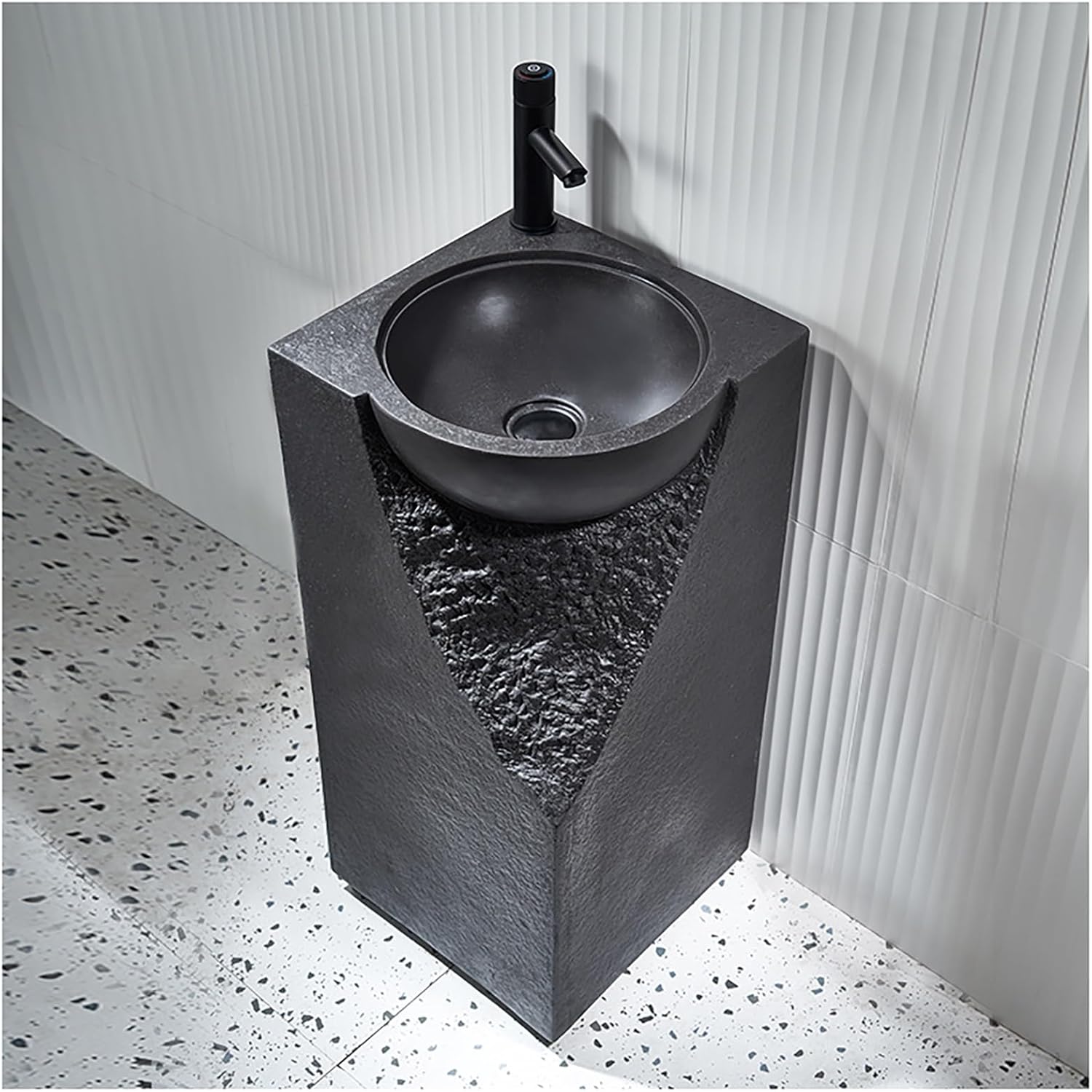 34" Tall One Piece Pedestal Sink Stone Resin Freestanding Sink with Rounded Basin (Métal : Black).