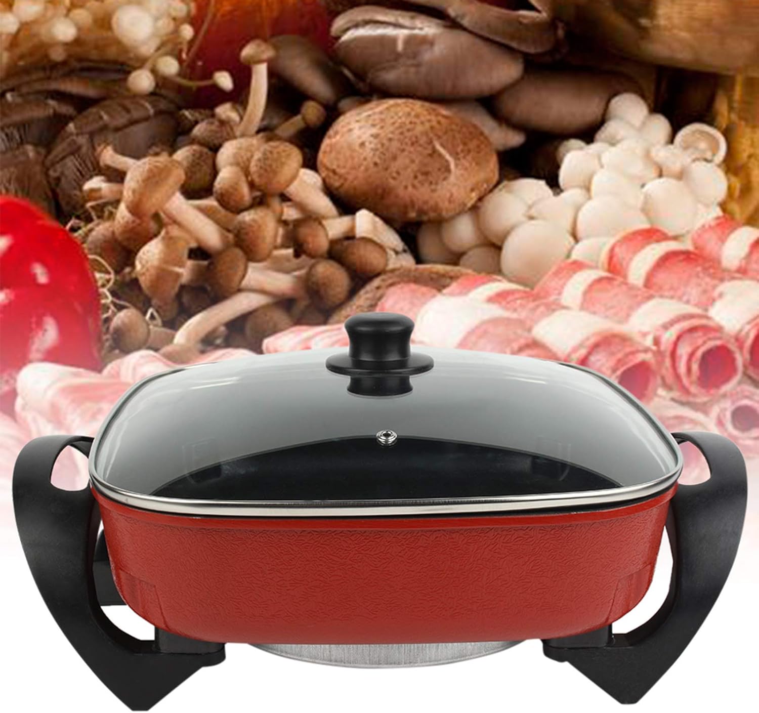 Electric Hot Pot, Multifunctional Cooking Frying Pan with Lid and Handles Electric Skillet Grill with Non stick Coating Adjustable Thermostatic Control, Multi Cooker for Fry Boil Poach.