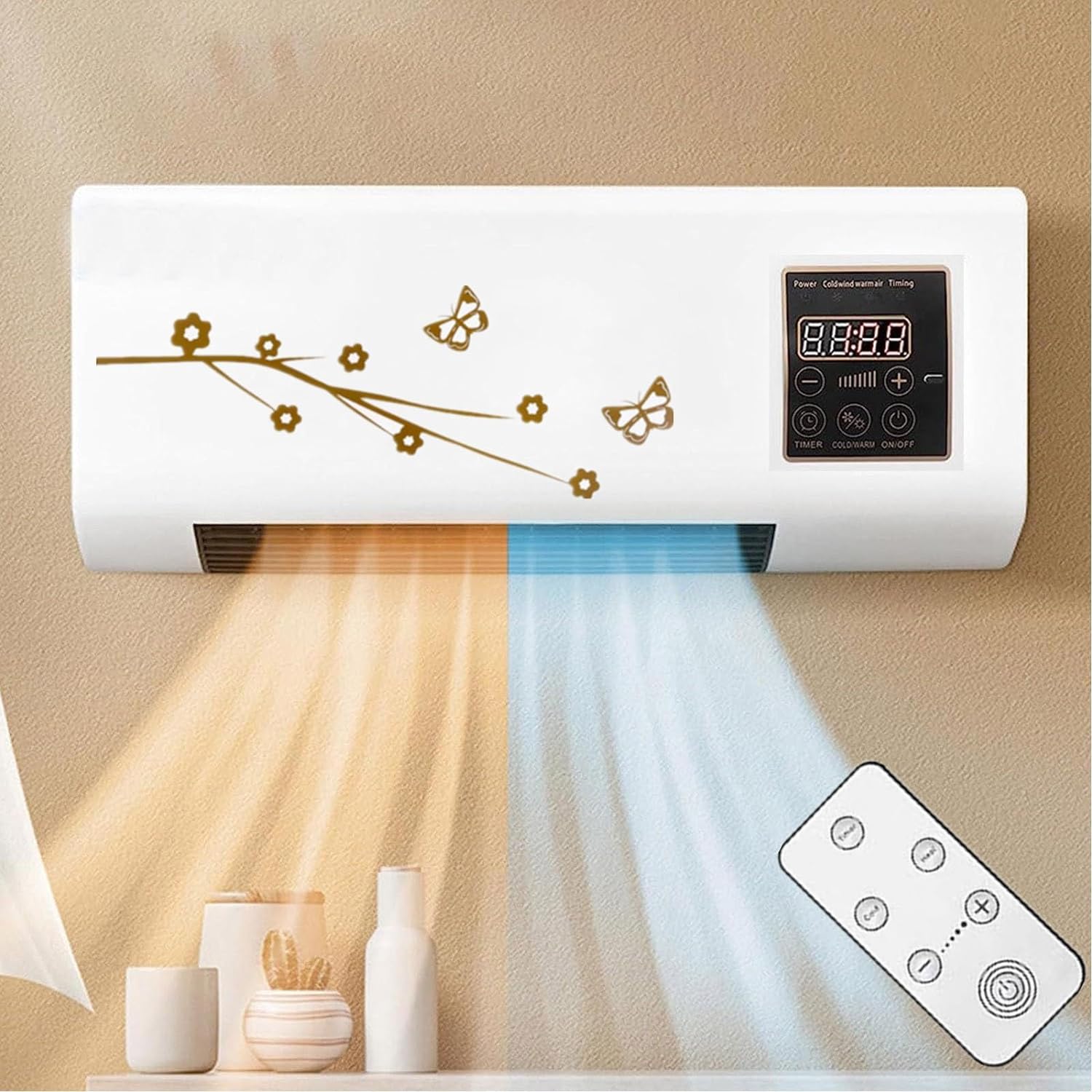 Portable Air Conditioners,Mini Air Conditioners Wall Mounted Air Conditioner,wall-mounted heater with Remote, for Bedroom Living Room Office.Ductless air conditioning fan L55*W24*H12cm (Rosa).