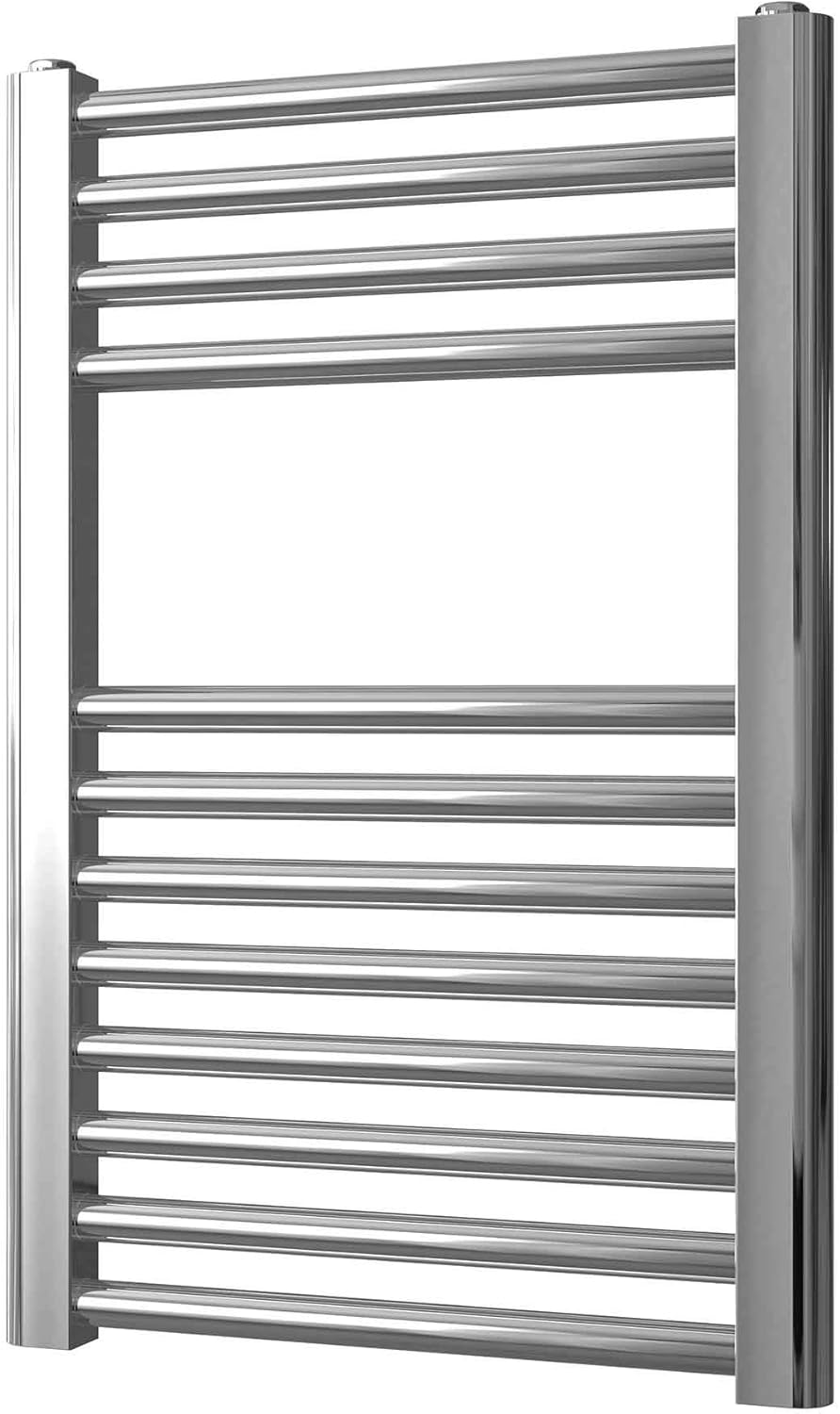 Greened House Chrome Straight Heated Towel Rail 400mm Wide x 600mm high Flat Central Heating Towel Radiator.