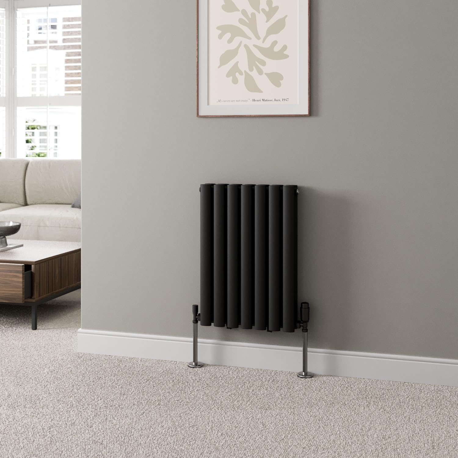 DuraTherm® 600 x 600mm Anthracite Horizontal Designer Radiator Double Column Oval Tube Modern Central Heating Panel Bathroom Radiators.