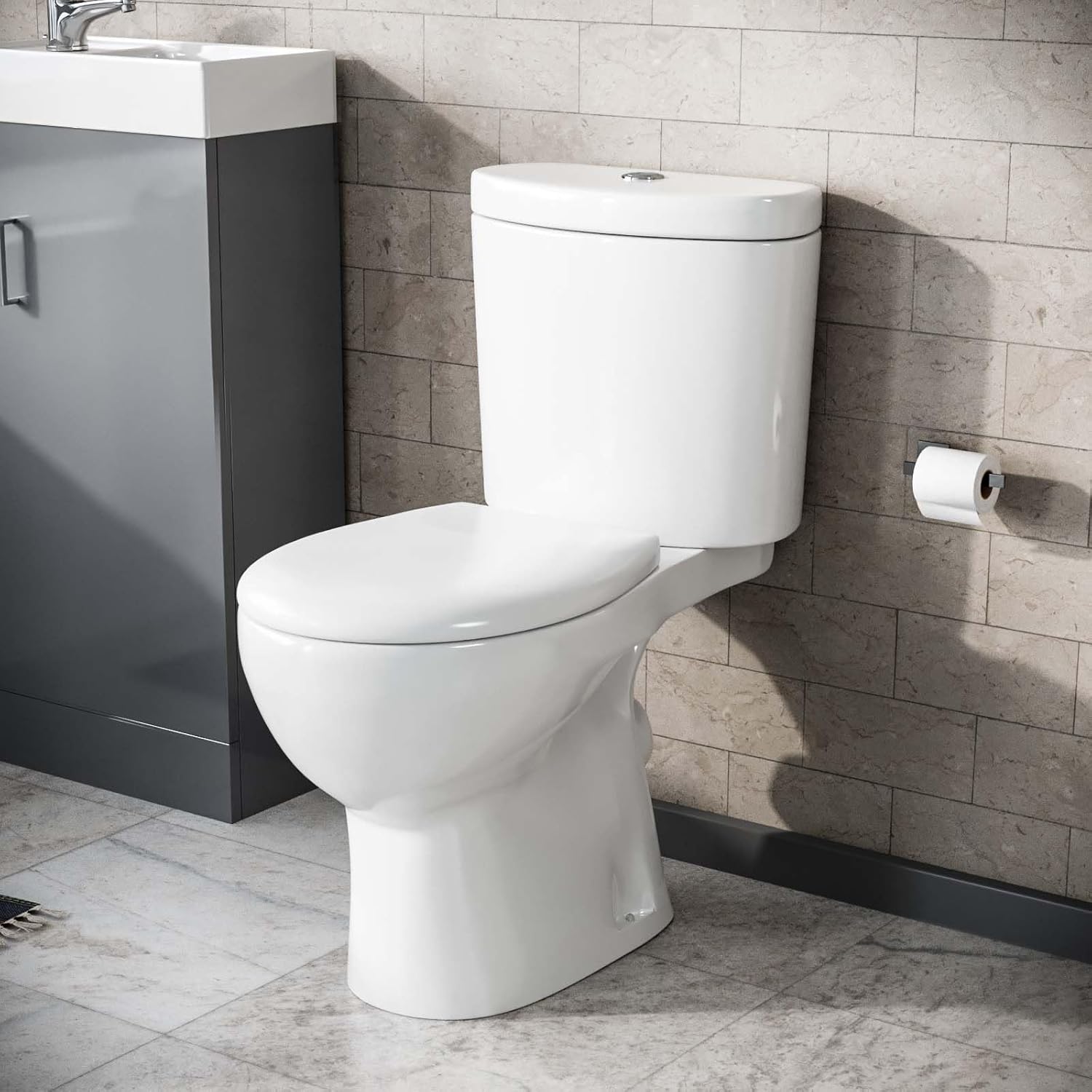 Nes Home Close Coupled Round Toilet With Seat White.