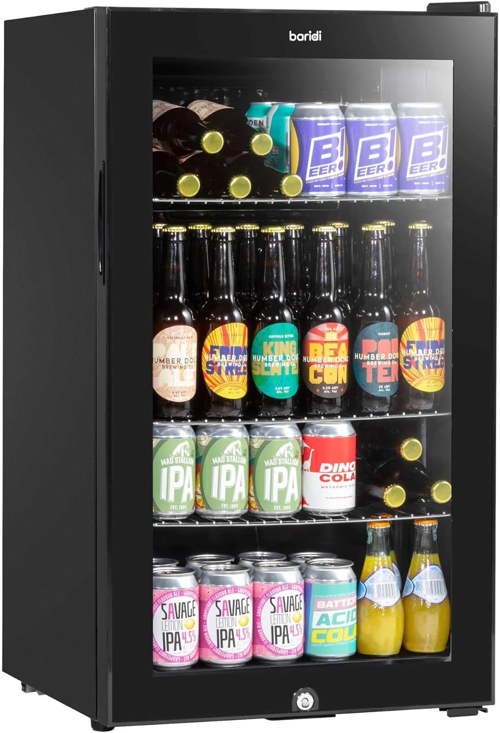 Baridi 85L Under Counter Drinks/Beer & Wine Cooler Fridge with Light, Black - DH13.