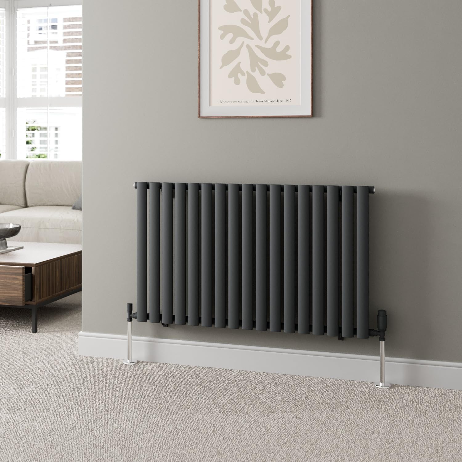 DuraTherm® 600 x 600mm Anthracite Horizontal Designer Radiator Double Column Oval Tube Modern Central Heating Panel Bathroom Radiators.