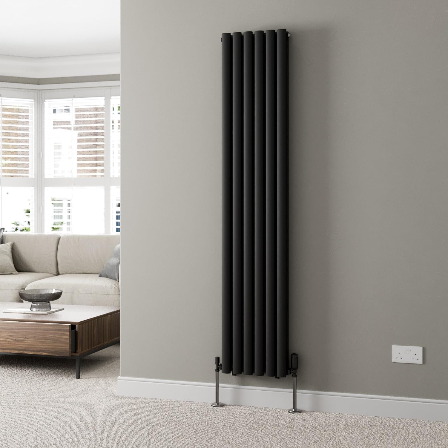 DuraTherm® 600 x 600mm Anthracite Horizontal Designer Radiator Double Column Oval Tube Modern Central Heating Panel Bathroom Radiators.