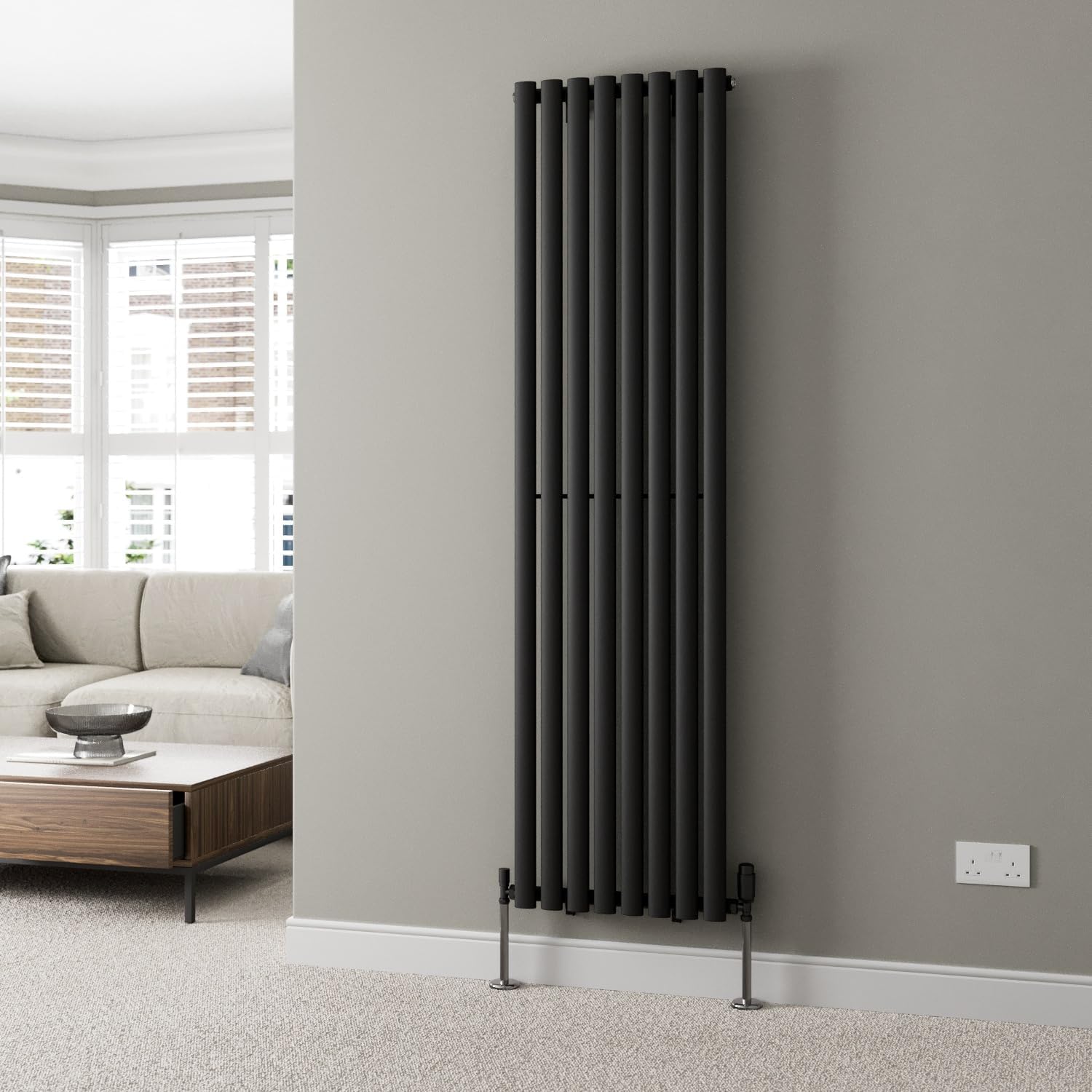 DuraTherm® 600 x 600mm Anthracite Horizontal Designer Radiator Double Column Oval Tube Modern Central Heating Panel Bathroom Radiators.