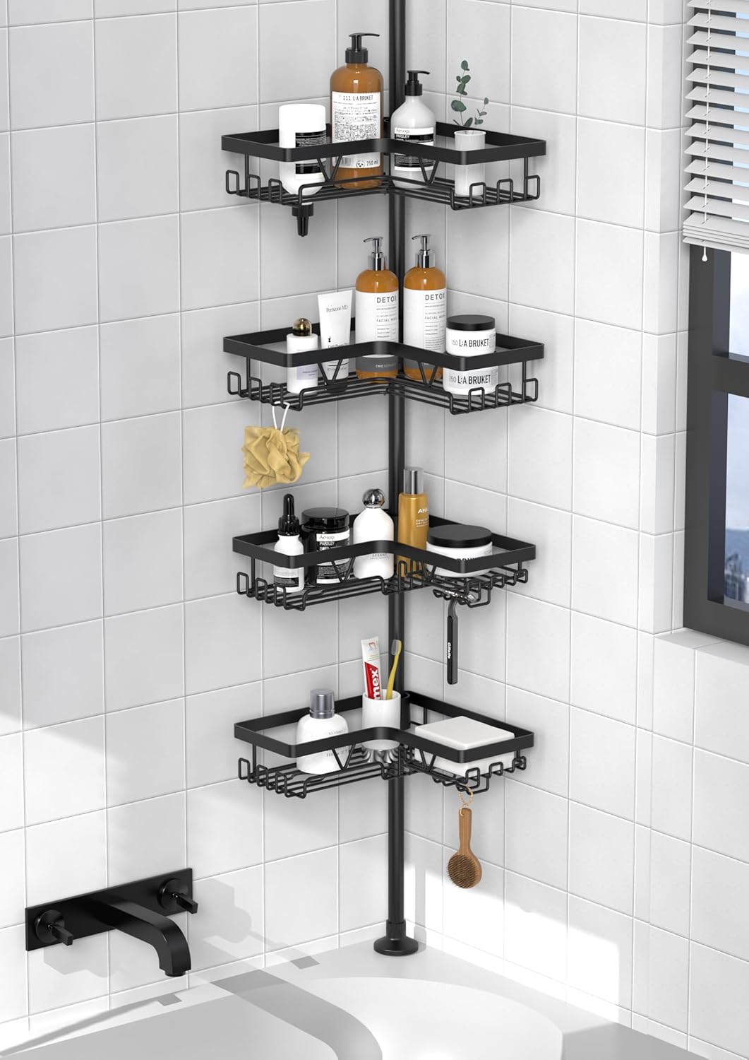 Kegii Shower Caddy Corner, Shower Storage Rack Shelf Organiser No Drilling, Adhesive Bathroom Caddy Bathroom Shelves, Black Bathroom Aaccessory Storage.