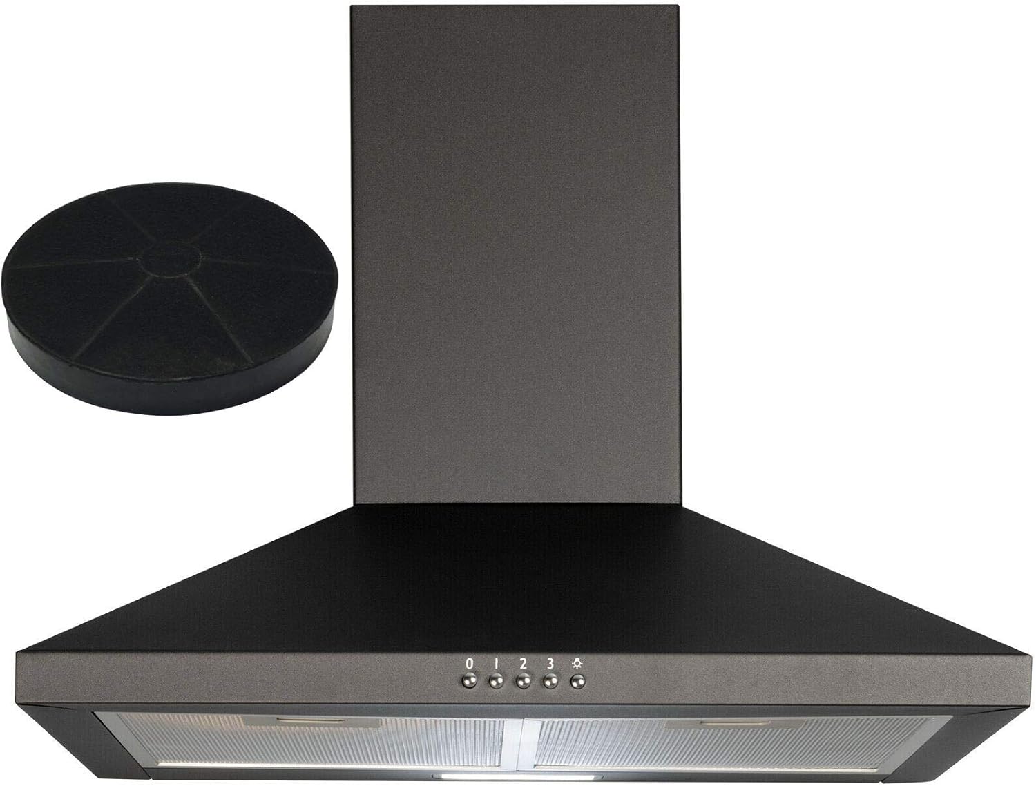 SIA CHL70BL 70cm Chimney Cooker Hood Extractor Fan In Black With Carbon Filter.