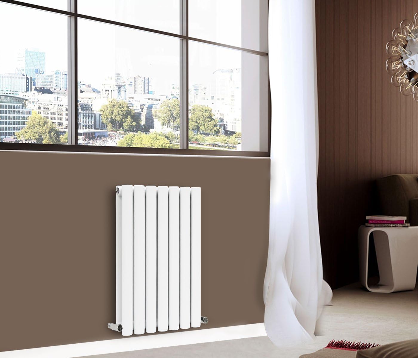 NRG Modern Radiator Black 600x590mm Single Oval Panel Heater Interior Designer Horizontal Bathroom Radiators.