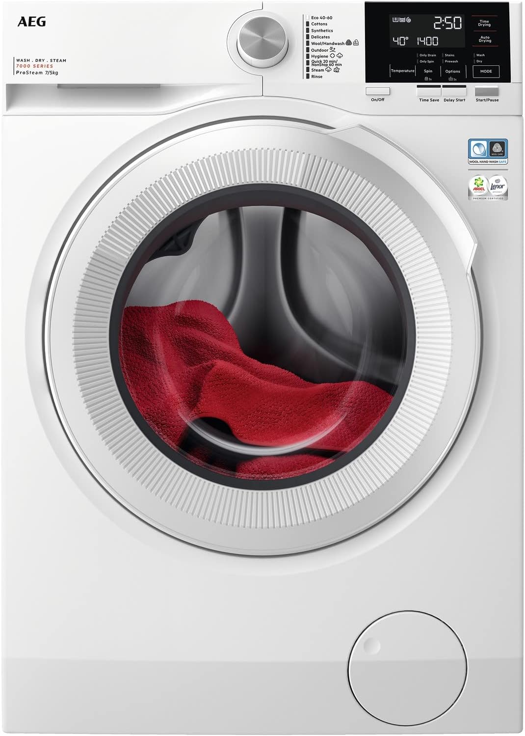 AEG 7000 ProSteam 7kg Wash 5kg Dry Freestanding Washer Dryer - White.