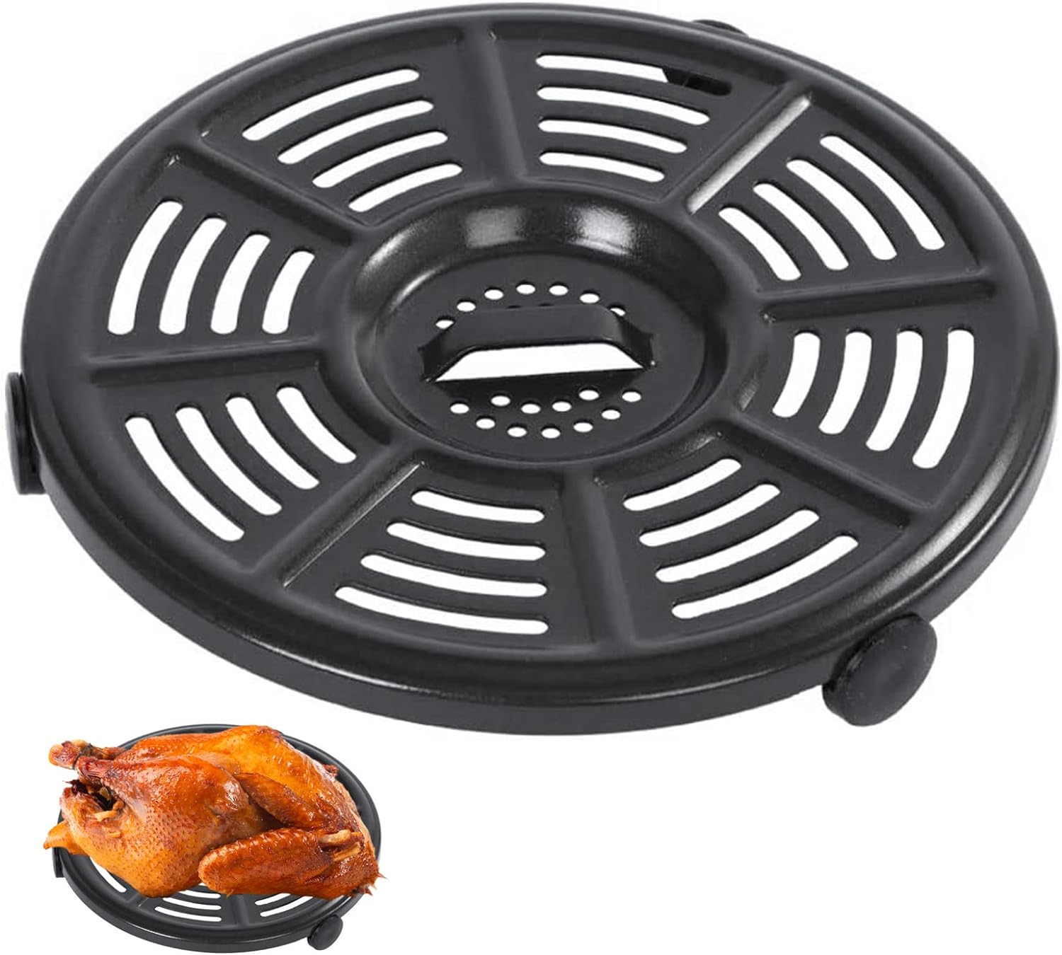 Air Fryer Grill Pan for Ninja Air Fryers, 8.2 IN Premium Round Air Fryer Accessories Tray Grill Plate Crisper Plate Replacement Parts with Rubber Bumpers for Ninja Foodi, Non-Stick, Dishwasher Safe.