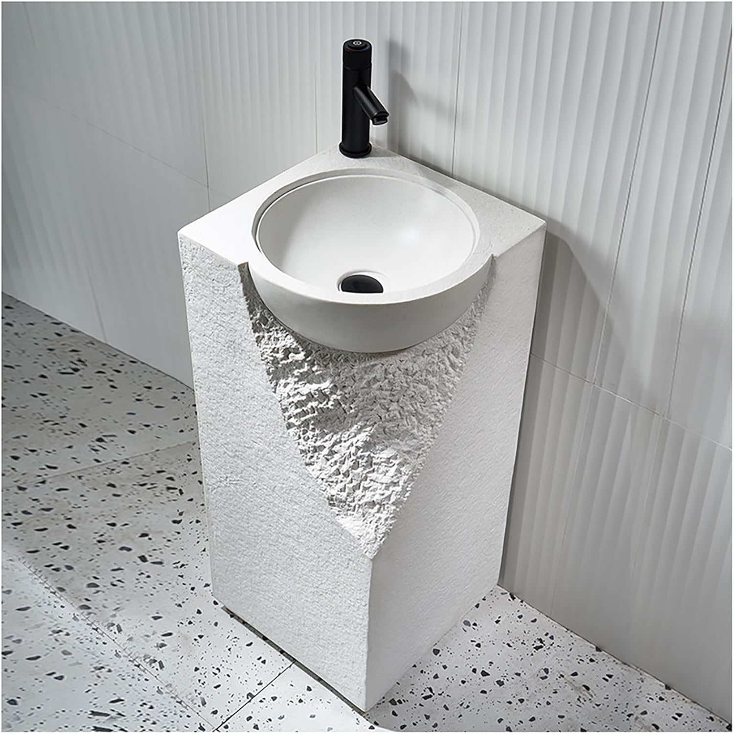 34" Tall One Piece Pedestal Sink Stone Resin Freestanding Sink with Rounded Basin (Métal : Black).