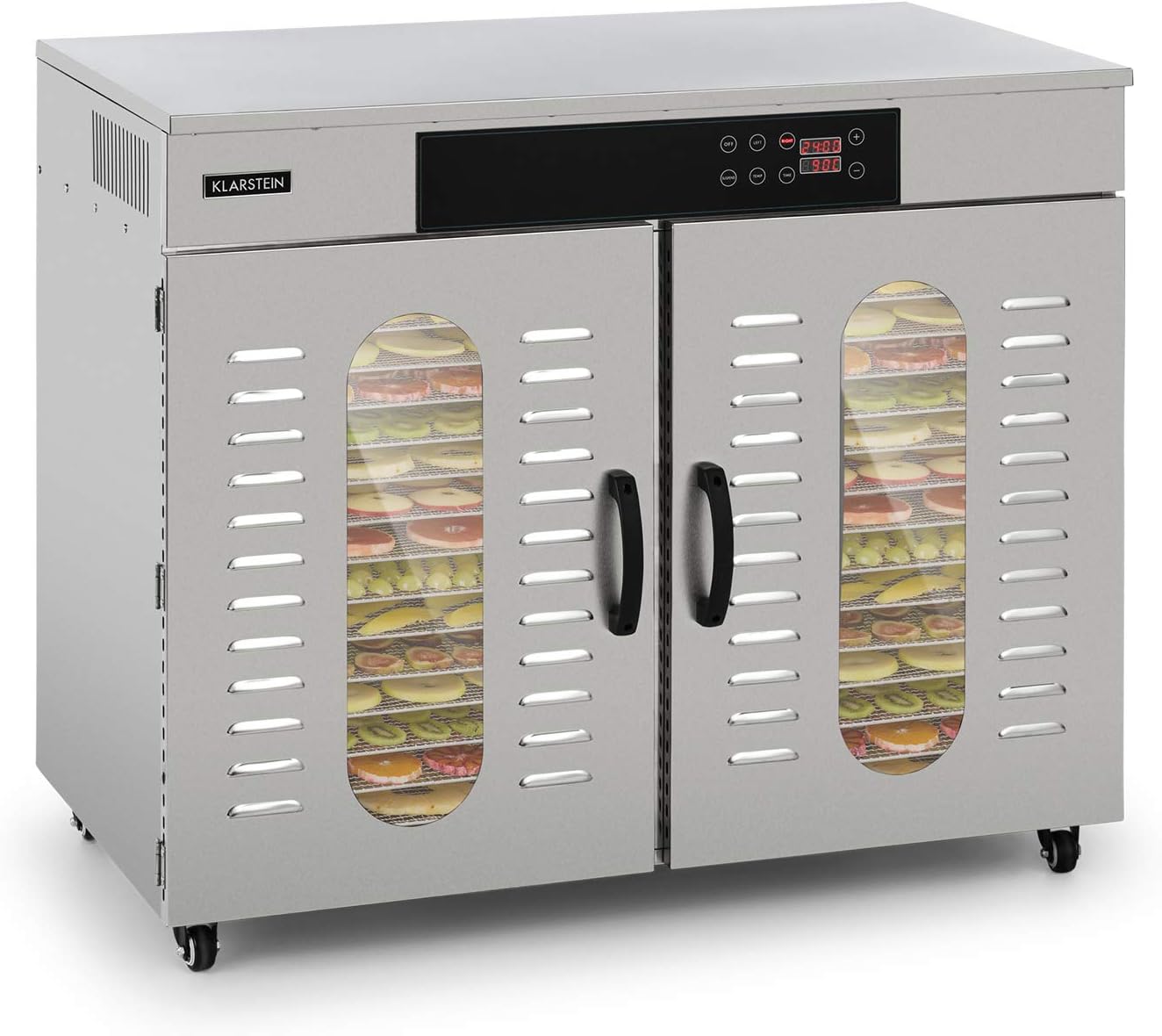 Klarstein Master Jerky 16 Food Dehydrator - Dehydrator, Food Dehydrator, Dehydrator Food Dryer, 5850 W, Variable Temp 40-90°C, 15h Timer, DigiSet Control, Stainless Steel Housing, Silver, 24 Bays.