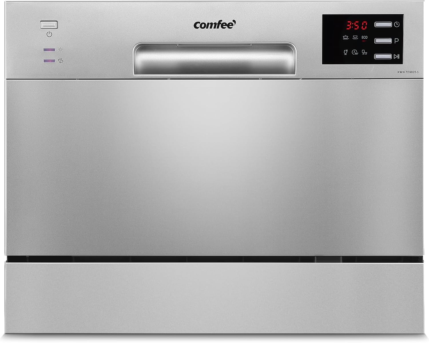 COMFEE' Freestanding Dishwasher FD1435E-X with 14 place settings, Full Size, Whisper Quiet 44dB, Wide LED Display, Delay Start, Half Load Function, Flexible Racks, Stainless Steel.