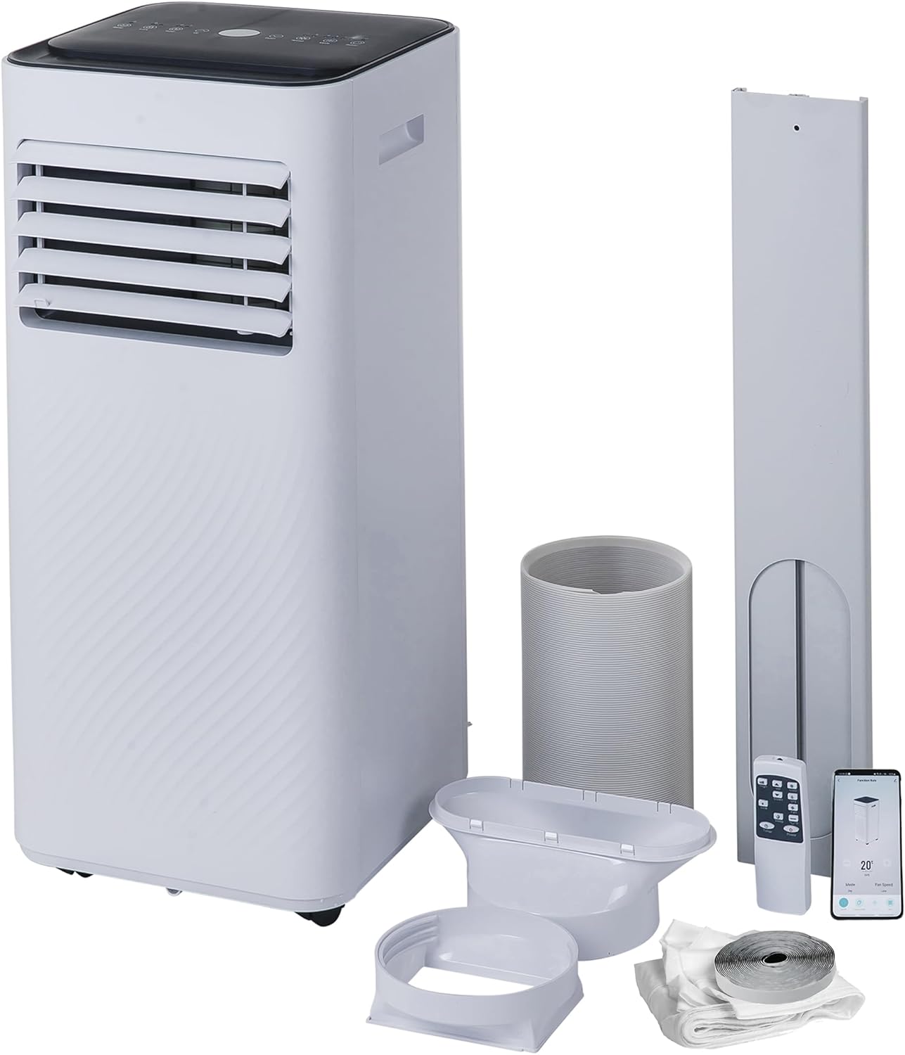 AHM Electronics Portable Air Conditioner 7000BTU - 3 in 1 Air Conditioner, Dehumidifier, 2 Speed Cooling Fan, Sleep Mode, Remote Control, WiFi, Temp Control, LED Display, 24HR Timer, 2 Window Kits.