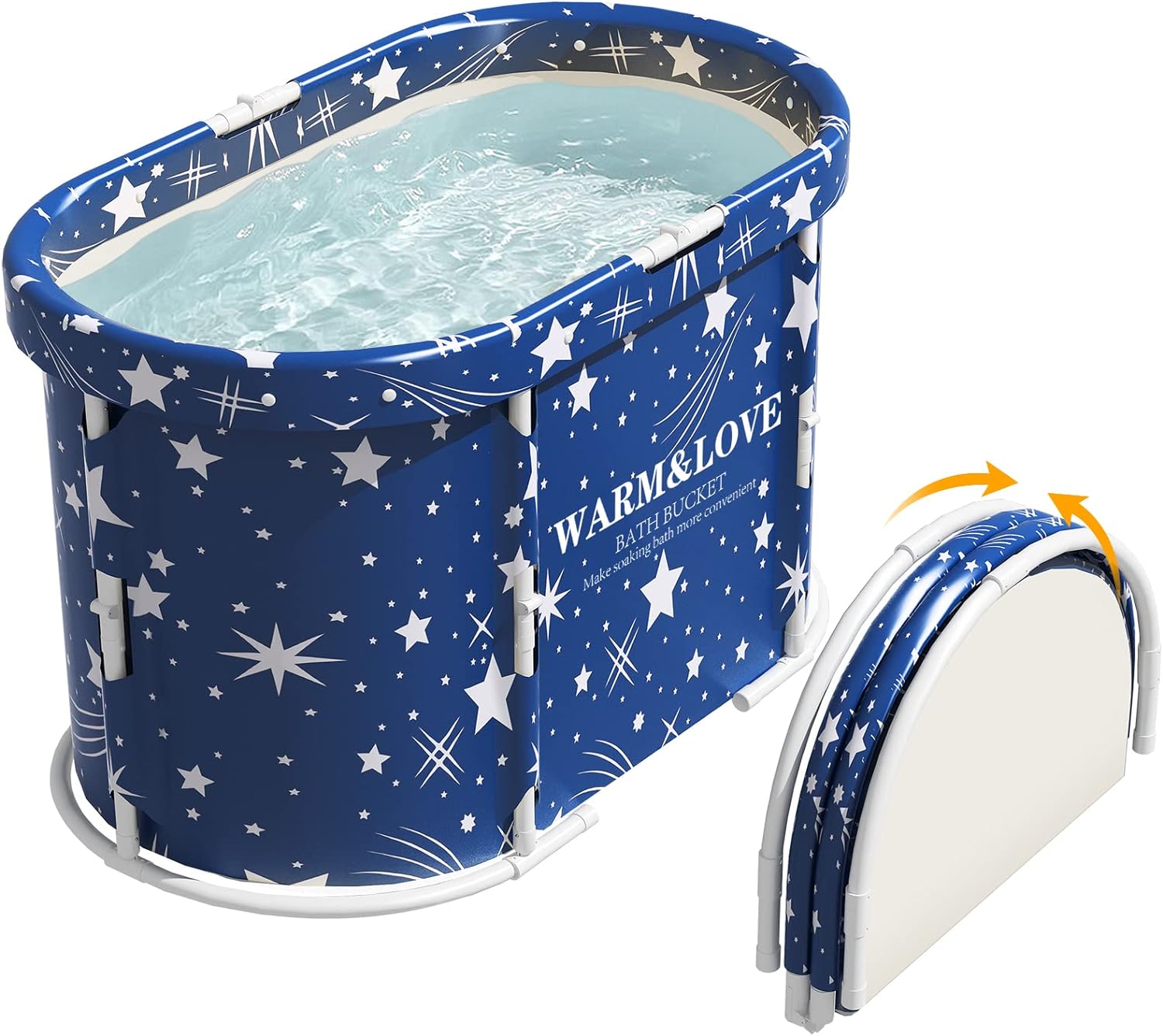 WARM&LOVE Portable Foldable Bathtub, Starry Blue, Ellipse-95X56X55cm, Freestanding, 6.6 pounds, Soaking Baths.