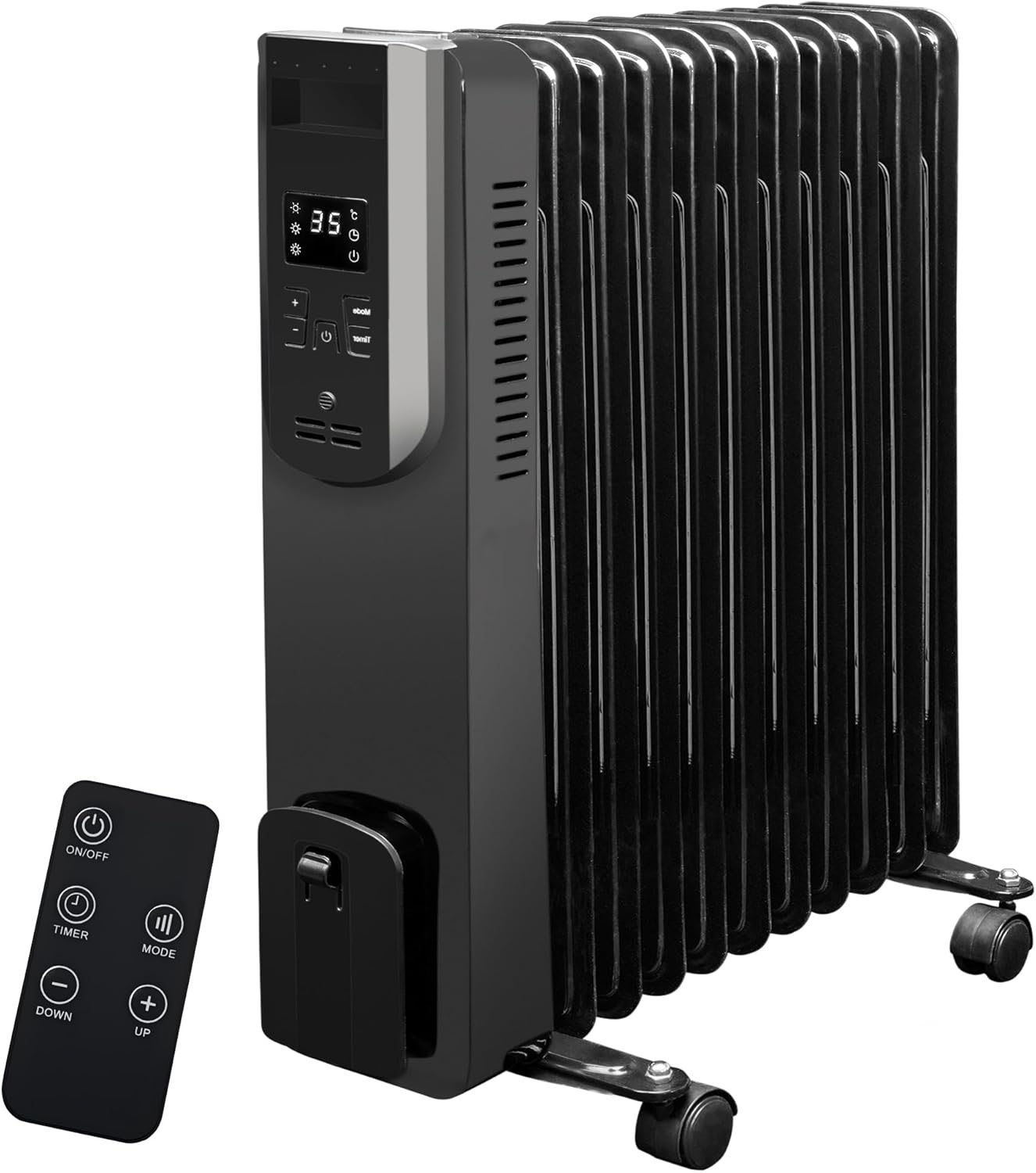 CUQOO 2500W 11 Fin Electric Oil Filled Radiator with Remote Control & 3 Heat Setting| Radiators with Digital Display, Overheat & Tip-Over Protection, Timer| Electric Heaters for Home Low Energy Silent.