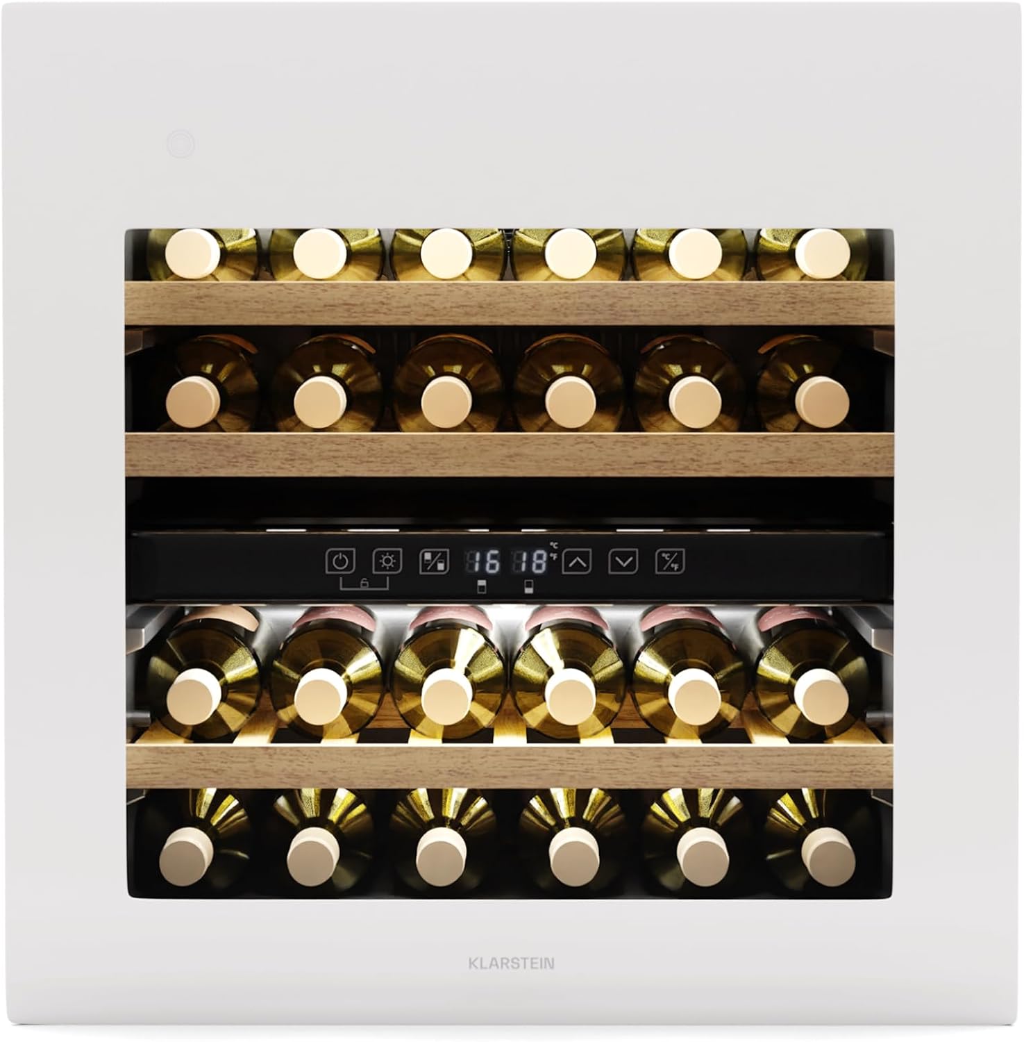 Klarstein Rhone 36 Duo Wine Fridge - 36 Bottle Capacity, Dual Zone, 5-22°C, Push-to-Open UV Door, LED Control & Lighting, Quiet 41 dB, White Wine Cooler.