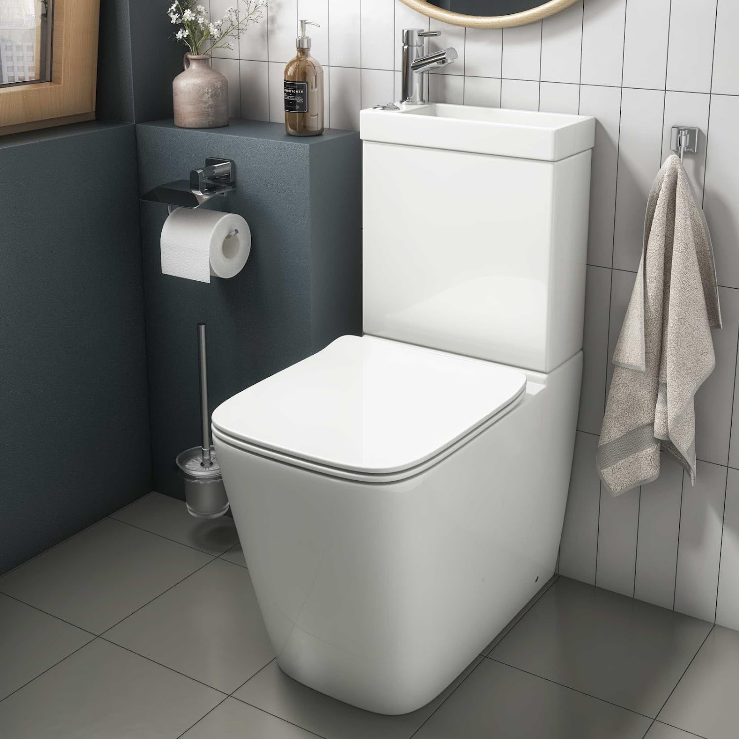 BAYSTONE 2 in 1 Toilet Basin Combo Combined Toilet WC & Sink Space Saving Cloakroom Bathroom Unit - Tap + Waste Included.