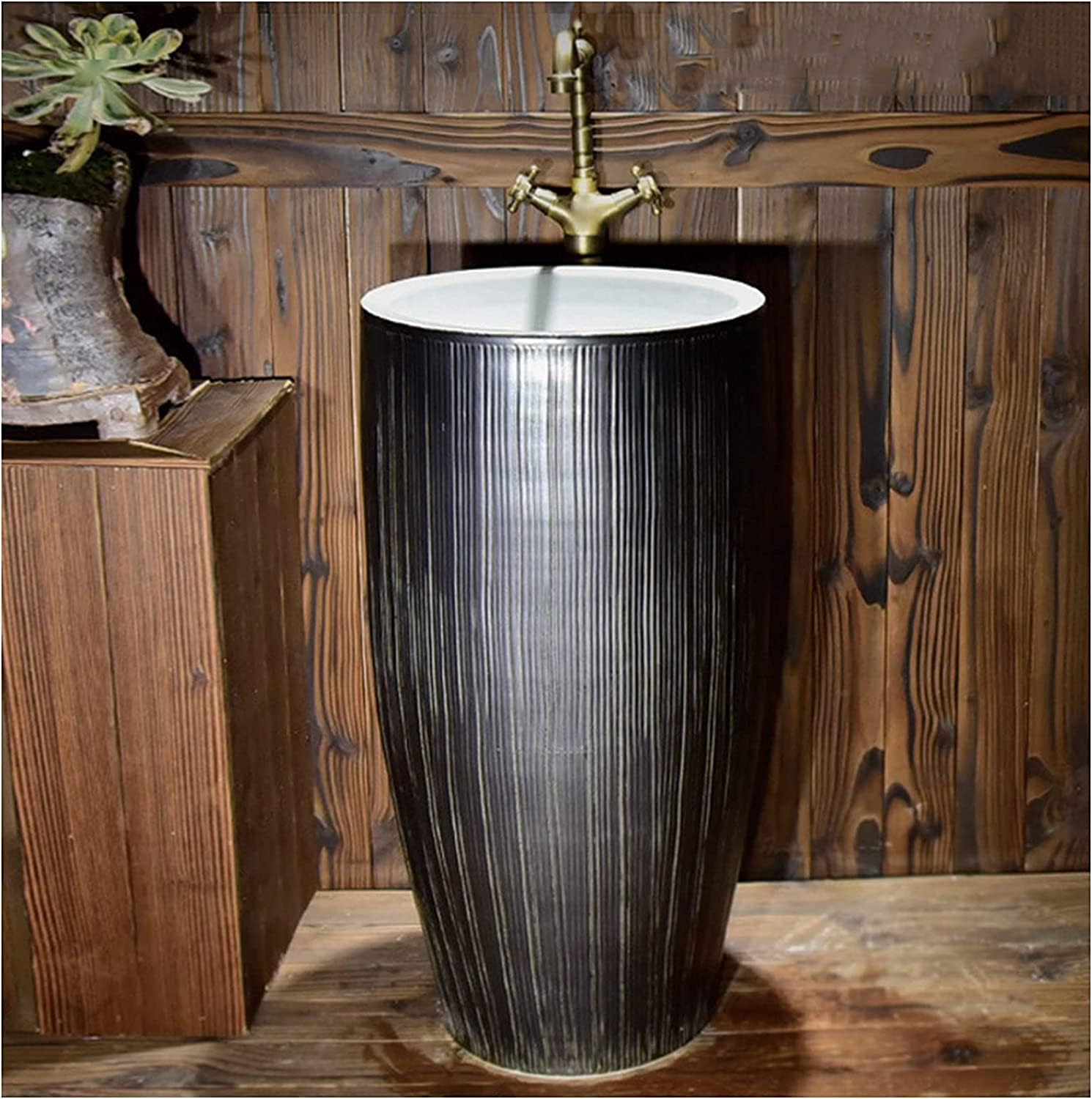 Art Bathroom Basin Sink with Full Pedestal, Freestanding Pedestal Bathroom Cylindrical Sink, with Pedestal Floor Standing Basin Unit (D).