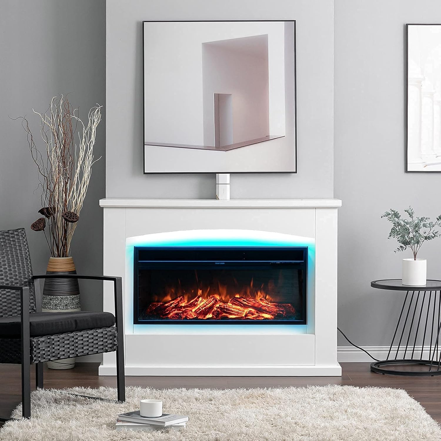 INMOZATA Electric Fire with Surround 50inch White Free Standing Electric Fireplace and Surround Heating Realistic Led Flame Effect 7 Color Setting Large Electric Fire Suite Heater with Remote.