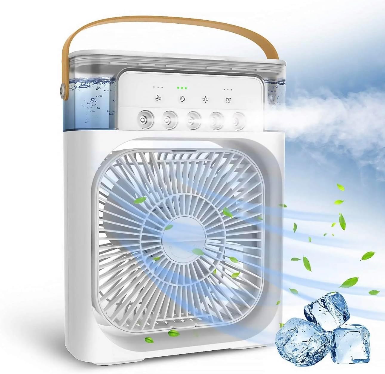 Portable Air Cooler Mini Mobile Air Conditioner Fan Adjustable, Air Cooling Fan and Humidifier with Timer & 7 LED Lights - 3 Fan Speeds Personal Evaporative Coolers, Air Conditioning for Home Office.