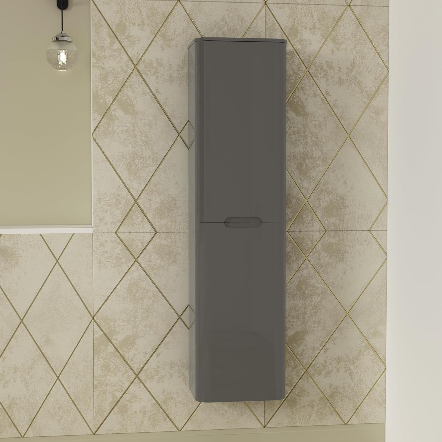 Venice 1450mm Satin Grey 2 Door Wall Hung Tall Boy Bathroom Cabinet Storage Unit.