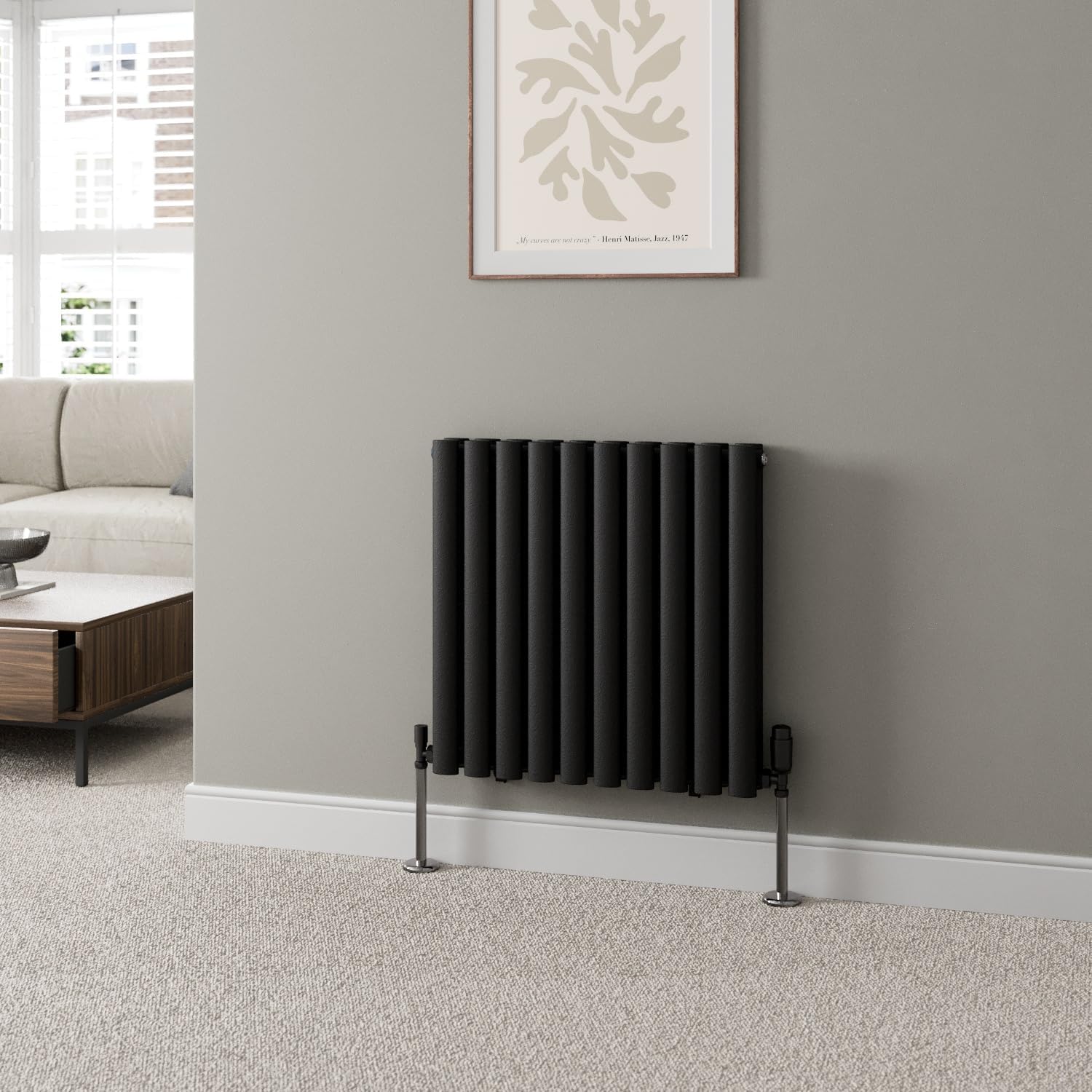 DuraTherm® 600 x 600mm Anthracite Horizontal Designer Radiator Double Column Oval Tube Modern Central Heating Panel Bathroom Radiators.