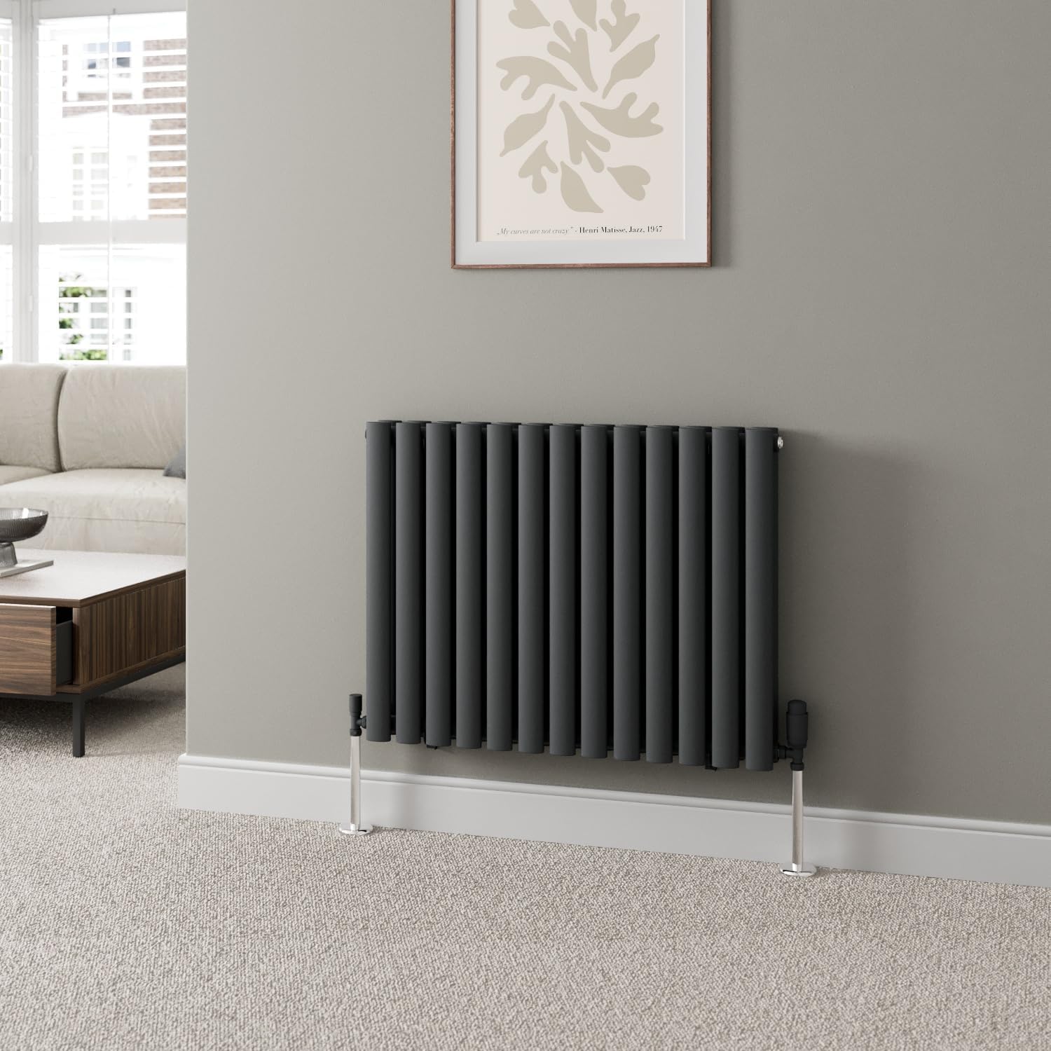 DuraTherm® 600 x 600mm Anthracite Horizontal Designer Radiator Double Column Oval Tube Modern Central Heating Panel Bathroom Radiators.