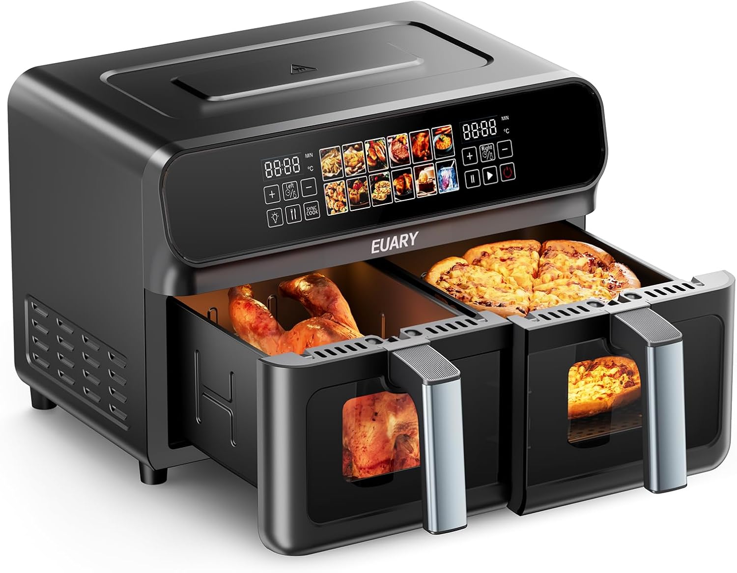 9L Dual Air Fryer 2800W Large Double Air Fryer XXL, Visible Window 2 Drawers Airfryer, LED Display 2 Basket Double Stack Air fryers, Oil Free 12 Pre-sets Large Air Fryer for Family Multi Cooker.