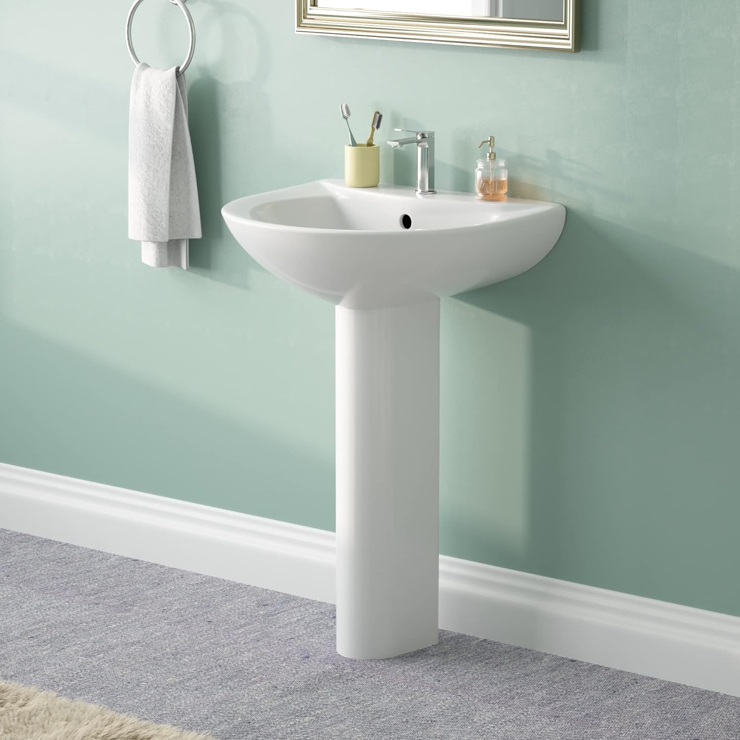 Pedestal Washbasin, DeerValley U-Shaped Pedestal Sink, Ceramic Bathroom Sink with Overflow, Cloakroom Vanity Sink 80 X 52 X 44cm, DV-1P523.