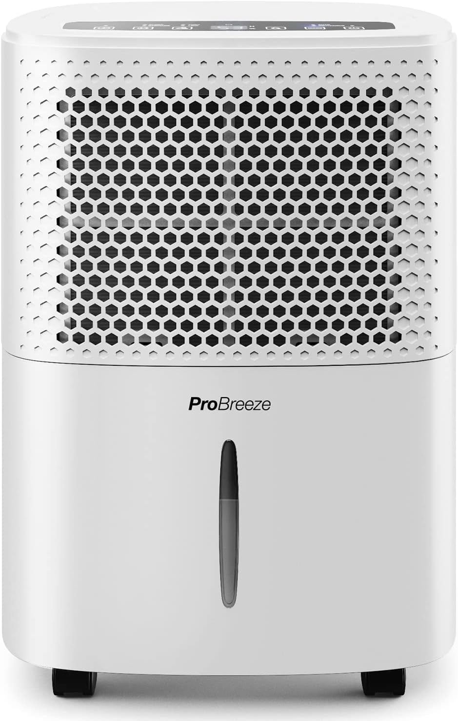 Pro Breeze 12L/Day Dehumidifier with Digital Humidity Display, Sleep Mode, Continuous Drainage and 24 Hour Timer - Ideal for Damp, Condensation and Laundry Drying, Quiet Mark Certified.