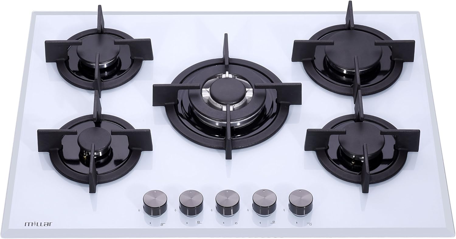 Millar GH7051PW Gas on Glass Hob 70cm 5 Burner White.