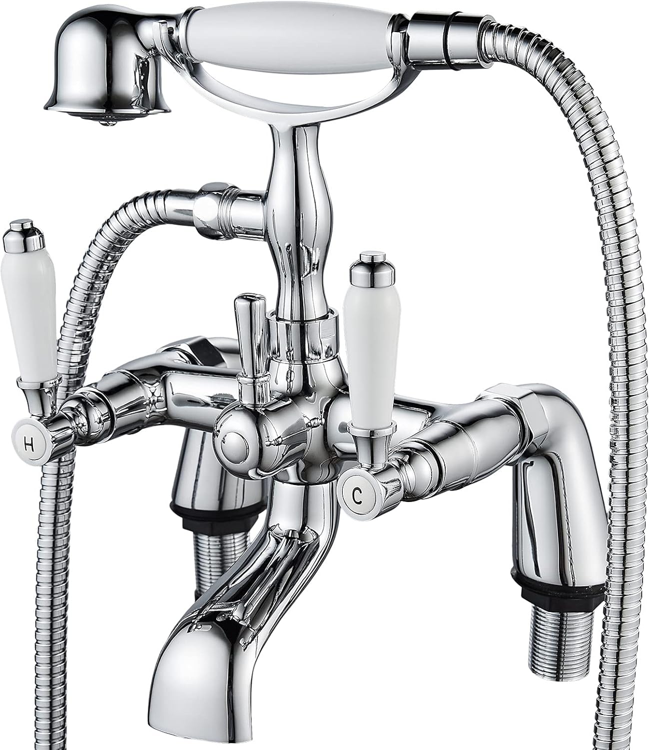 Traditional Bathtub Mixer Tap,Luckyhome Victorian Bath Shower Mixer Tap with Hand Held Shower.