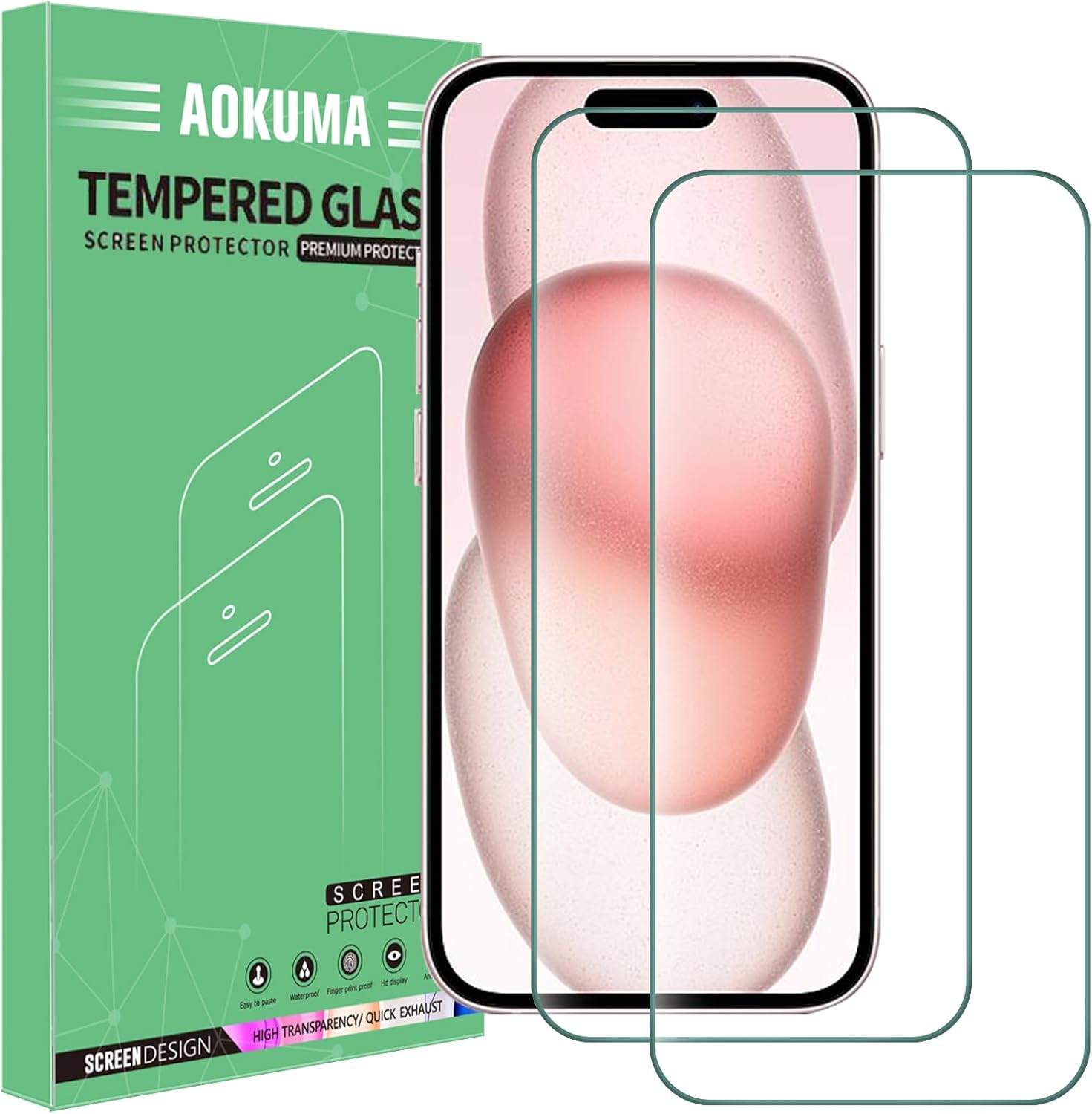 AOKUMA Tempered Glass for iphone 15/iphone 15 Pro Screen Protector, [2 Pack] Premium Quality Guard Film, Case Friendly, Shatterproof, Shockproof, Scratchproof oilproof.