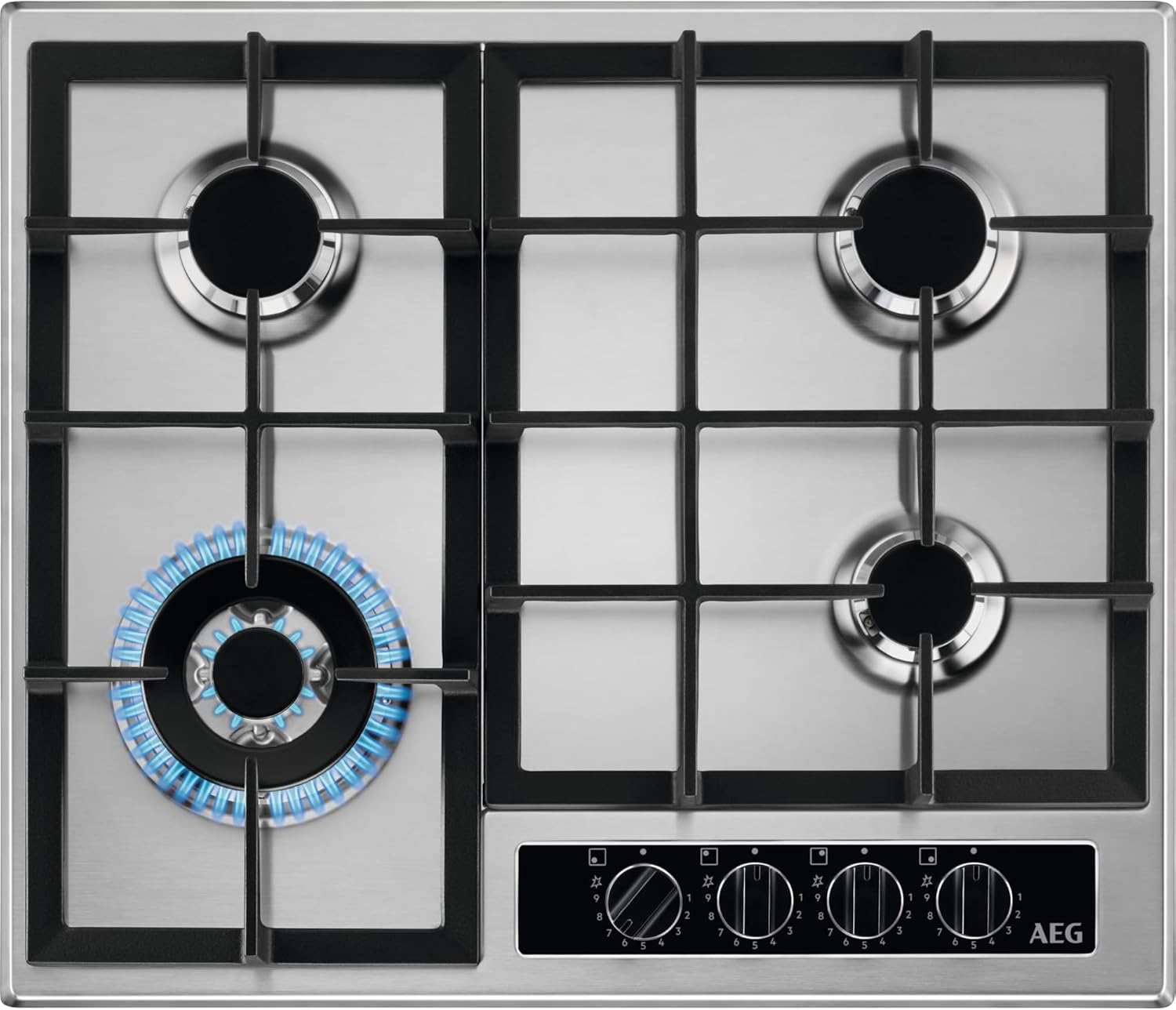 AEG 60cm 4 Burner Gas Hob with Wok Burner - Stainless Steel.