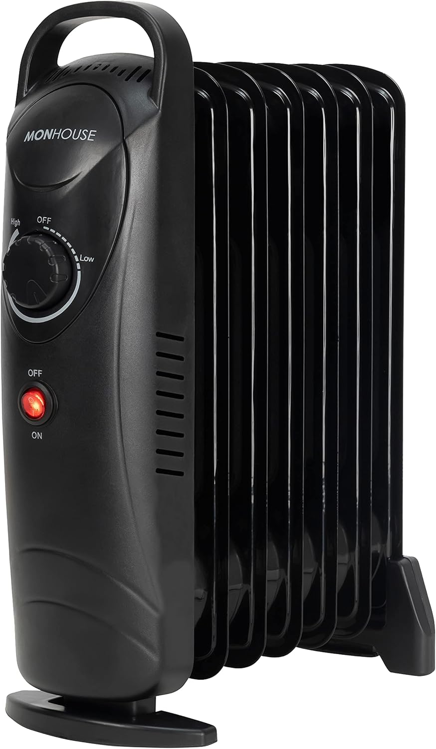 MONHOUSE 7 Fins Compact Oil Filled Radiator - Electric Heater with Adjustable Thermostat - Overheat Protection - Power Indicator Light - Easy Access Carry Handle - 700W - Black.