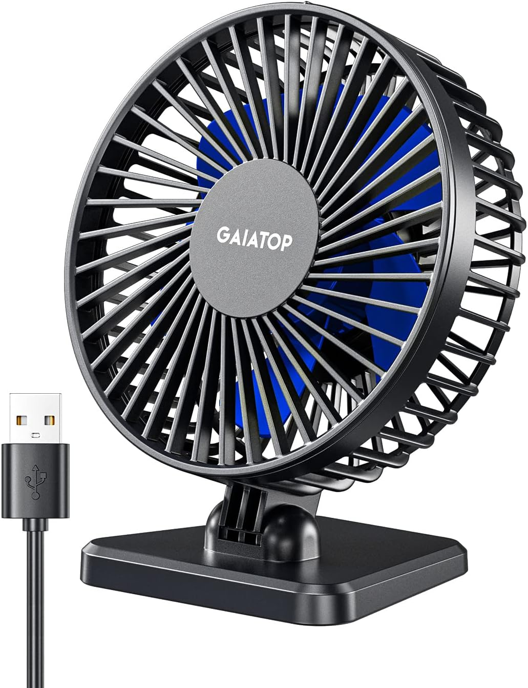 gaiatop USB Desk Fan, Small But Powerful, Portable Quiet 3 Speeds Wind Desktop Personal Fan, Adjustment Mini Fan Table Fan for Better Cooling, Home Office Car Indoor Outdoor Black.