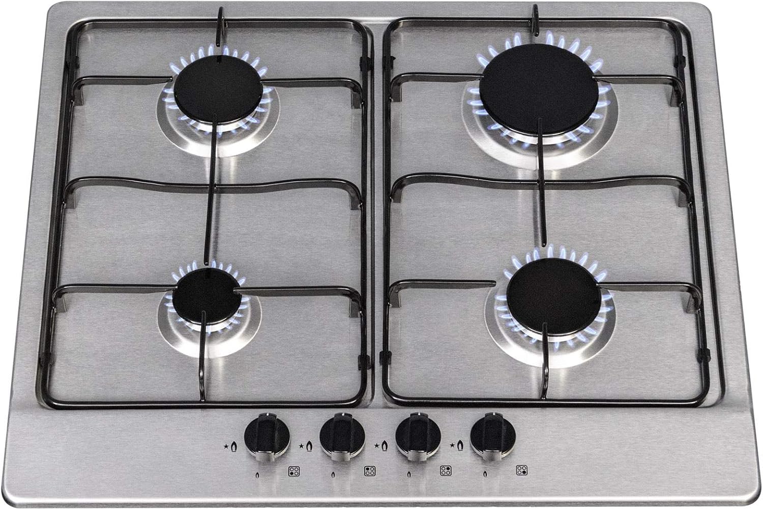 SIA SSG602SS 60cm Stainless Steel 4 Burner Gas Hob with Enamel Pan Stands.