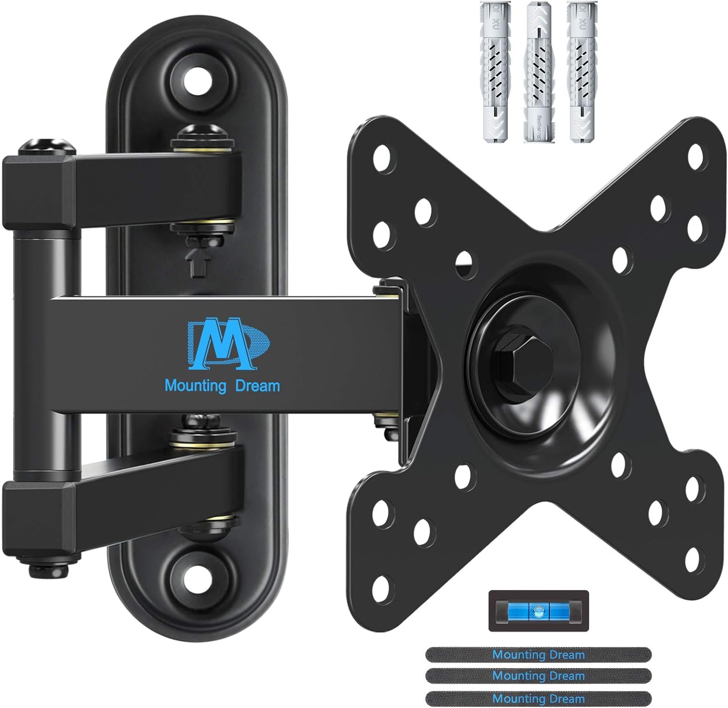 Mounting Dream TV Wall Bracket Mount for Most 10-26 inch TVs and Monitors with VESA 50x50mm, 75x75mm and 100x100mm up to 15 KG, Monitor Wall Mount Bracket Swivels, Tilts, 360° Rotates MD2463-02.