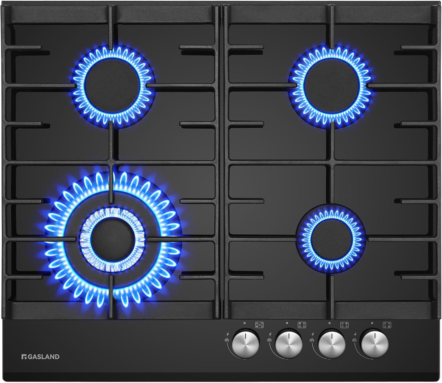 GASLAND GH30BF 30cm Built-in 2 Burners Gas Hob, Black Tempered Glass Gas Cooktop, NG/LPG Convertible, 5200W.