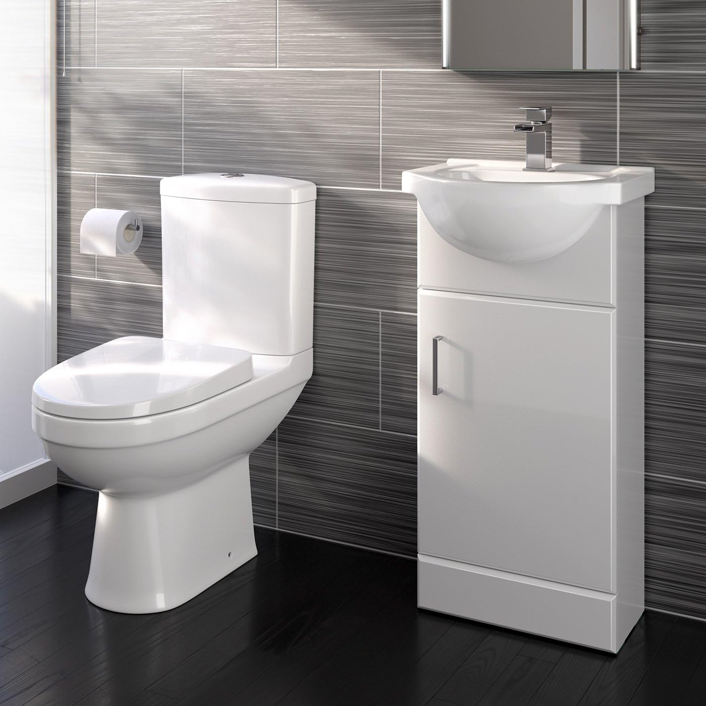 iBathUK Vanity Unit Furniture Set, Wash Basin Bathroom Sink, Soft Close Toilet Seat, Dual Flush,Closed Coupled Toilet Set-Gloss White.