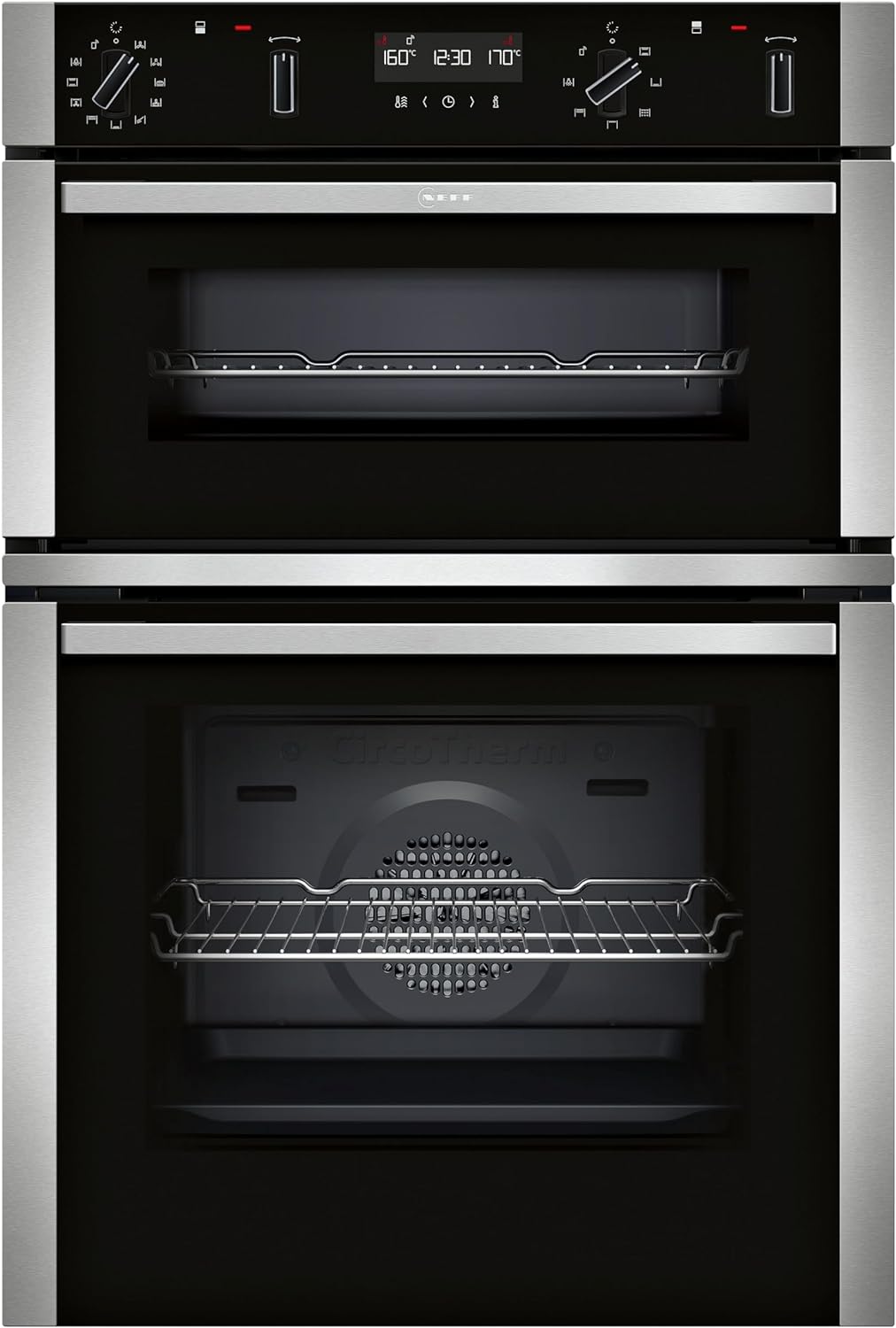 NEFF N50 U2ACM7HH0B Double Oven with Pyrolytic Self Cleaning, Wifi Enabled with Home Connect, Integrated, Stainless Steel, 88.8 x 59.4 x 55cm (H x W x D).